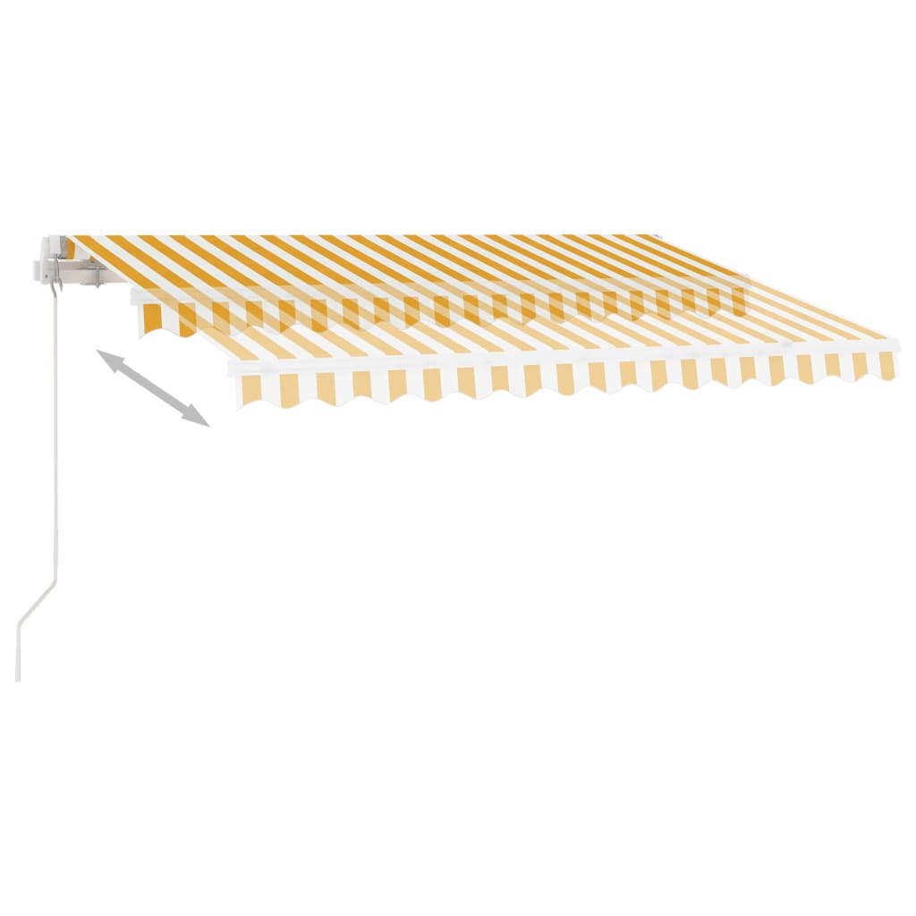 Ръчно прибиращ се сенник с LED, 300x250 см, жълто и бяло