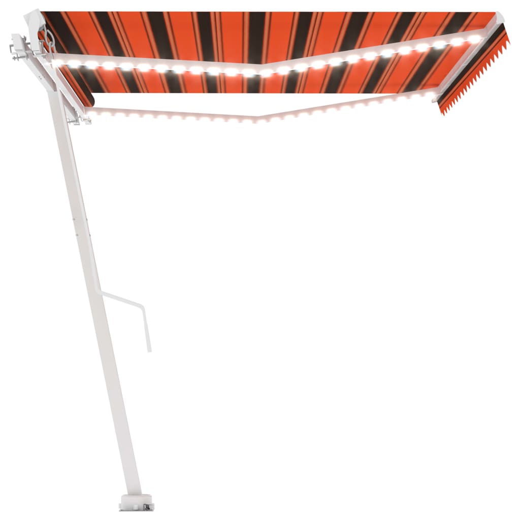 Ръчно прибиращ се сенник с LED, 400x300 см, оранжево и кафяво