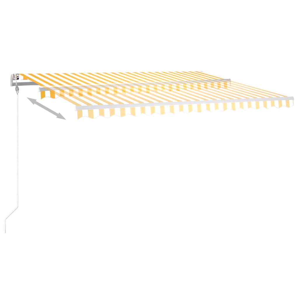 Ръчно прибиращ се сенник с LED, 400x300 см, жълто и бяло