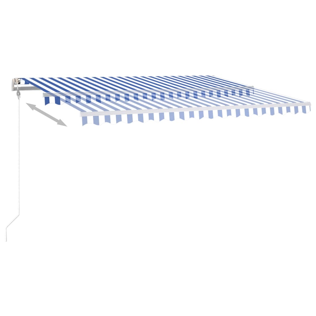 Ръчно прибиращ се сенник с LED, 450x300 см, синьо и бяло