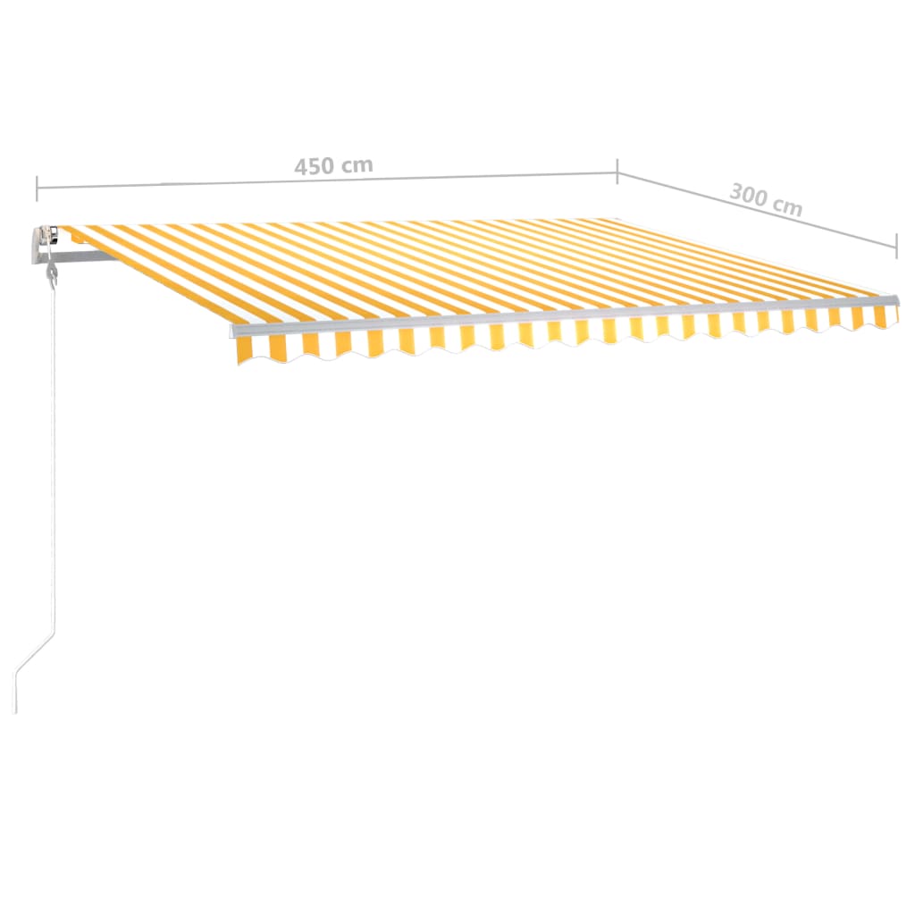 Ръчно прибиращ се сенник с LED, 450x300 см, жълто и бяло