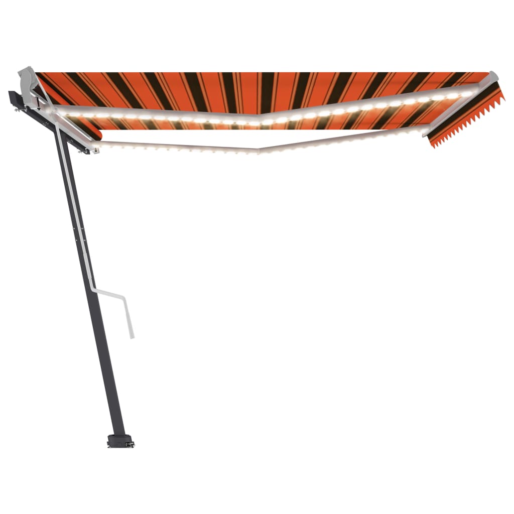 Ръчно прибиращ се сенник с LED, 450x300 см, оранжево и кафяво