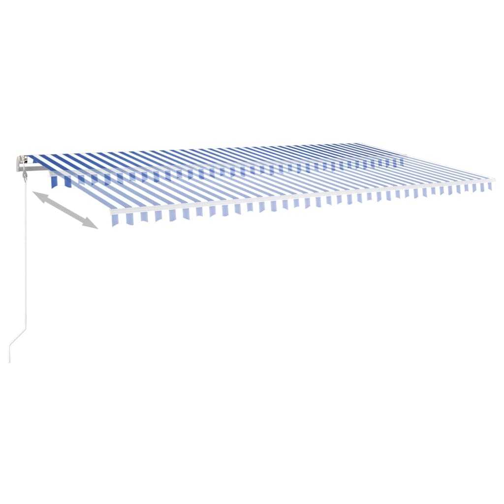 Свободностоящ ръчно прибиращ се сенник, 600x300 см, синьо/бяло