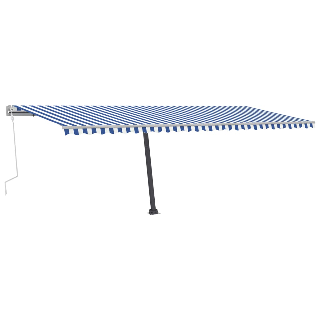 Ръчно прибиращ се сенник с LED, 600x300 см, синьо и бяло