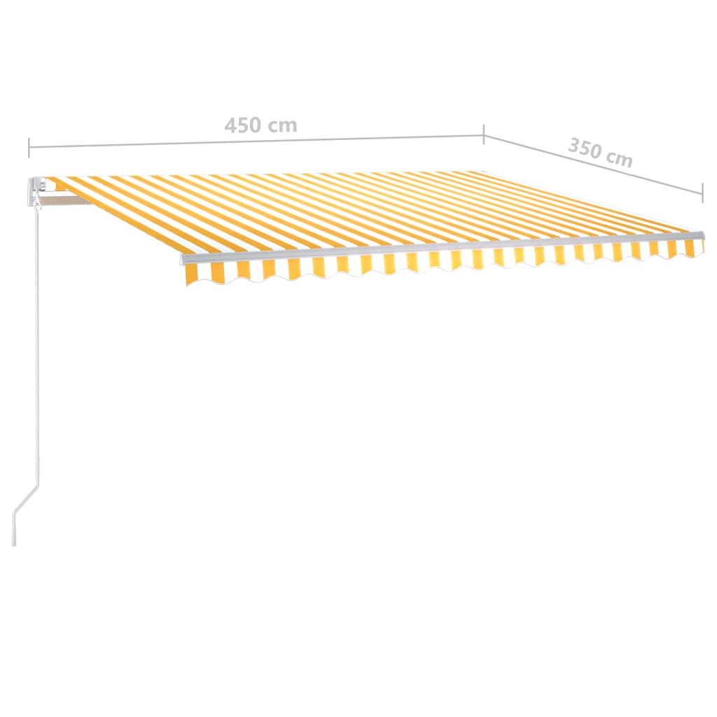 Ръчно прибиращ се сенник с LED, 450x350 см, жълто и бяло