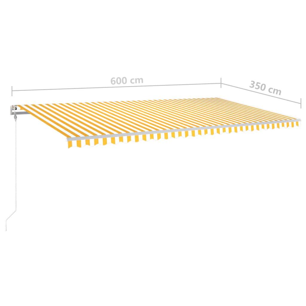 Свободностоящ ръчно прибиращ се сенник, 600x350 см, жълто/бяло