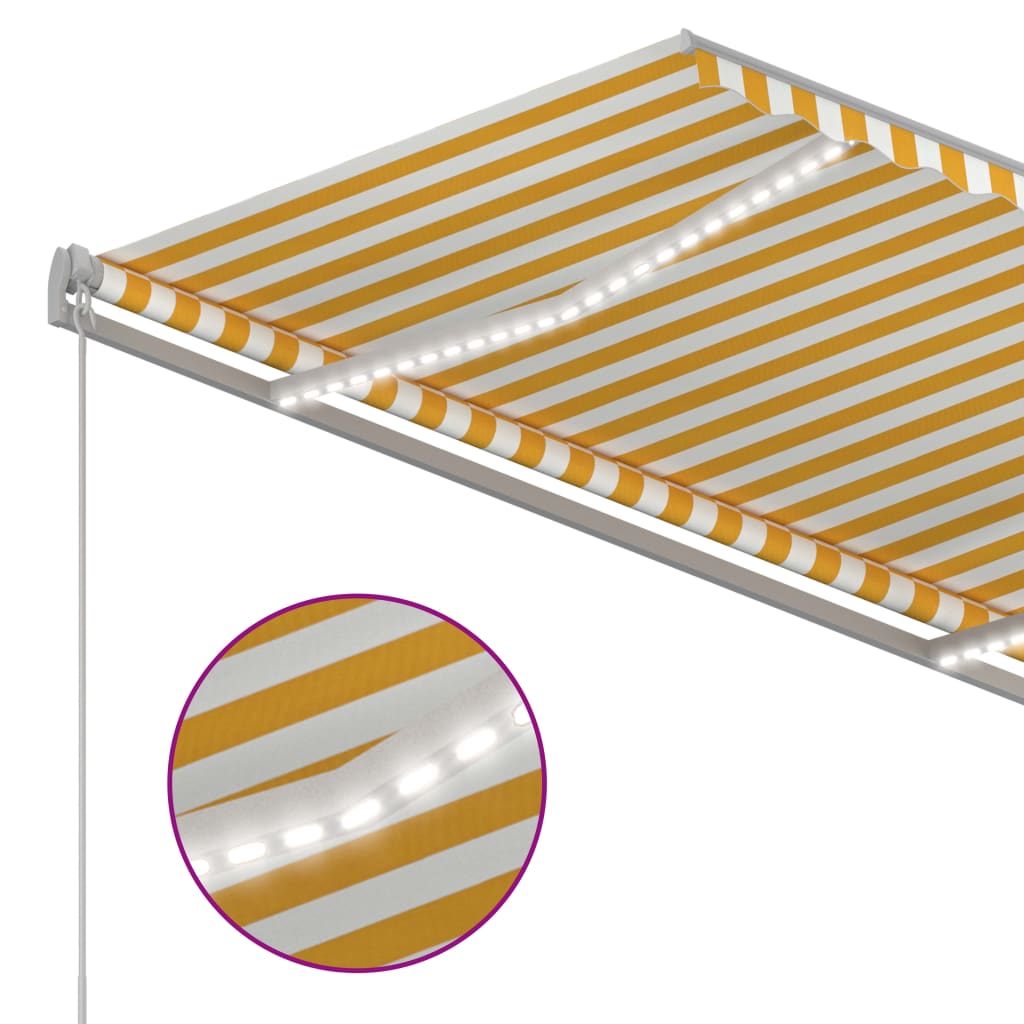 Автоматичен сенник с LED и сензор за вятър 3,5x2,5 м жълто/бяло