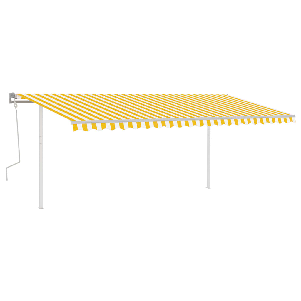 Ръчно прибиращ се сенник с прътове, 5x3 м, жълто и бяло