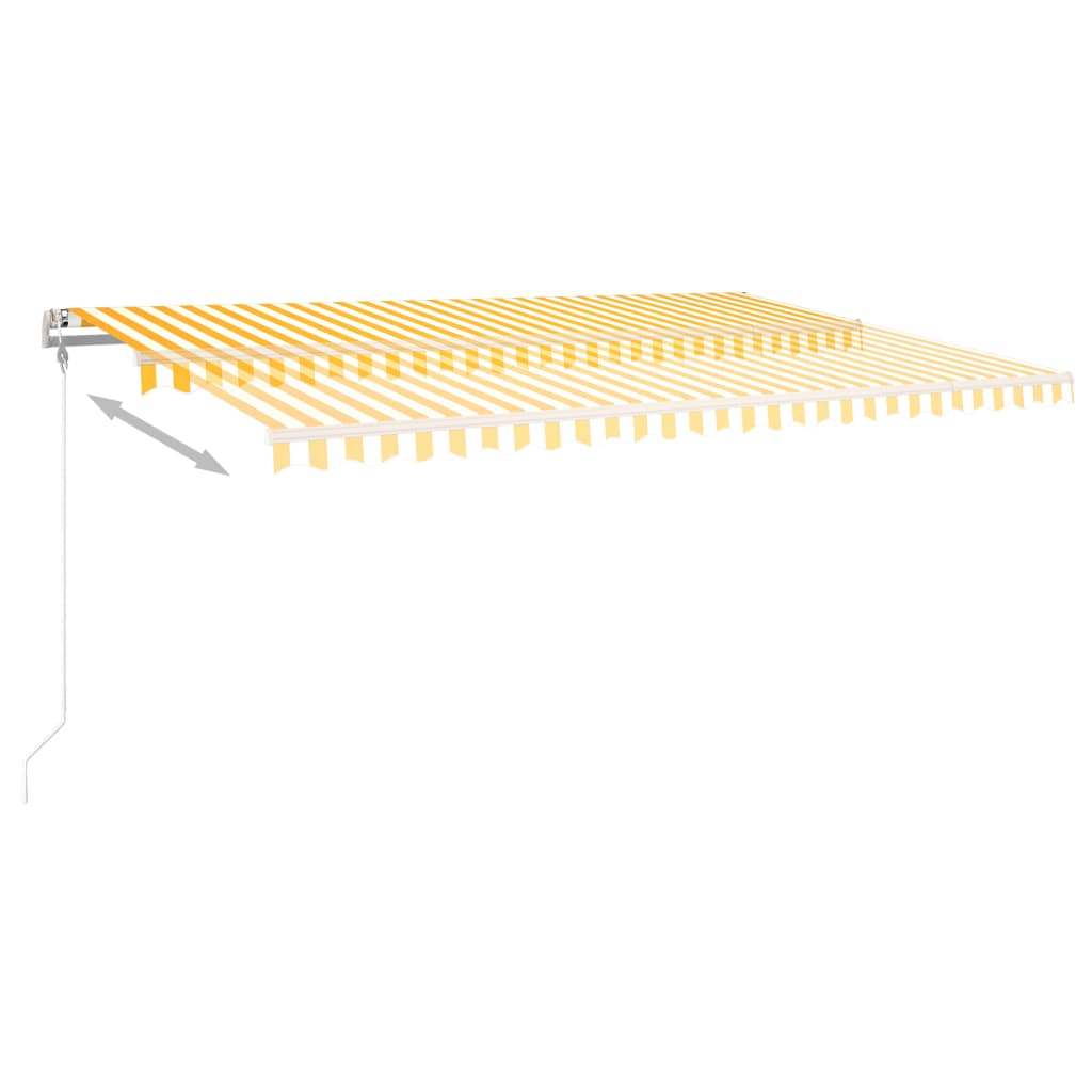 Ръчно прибиращ се сенник с прътове, 5x3 м, жълто и бяло