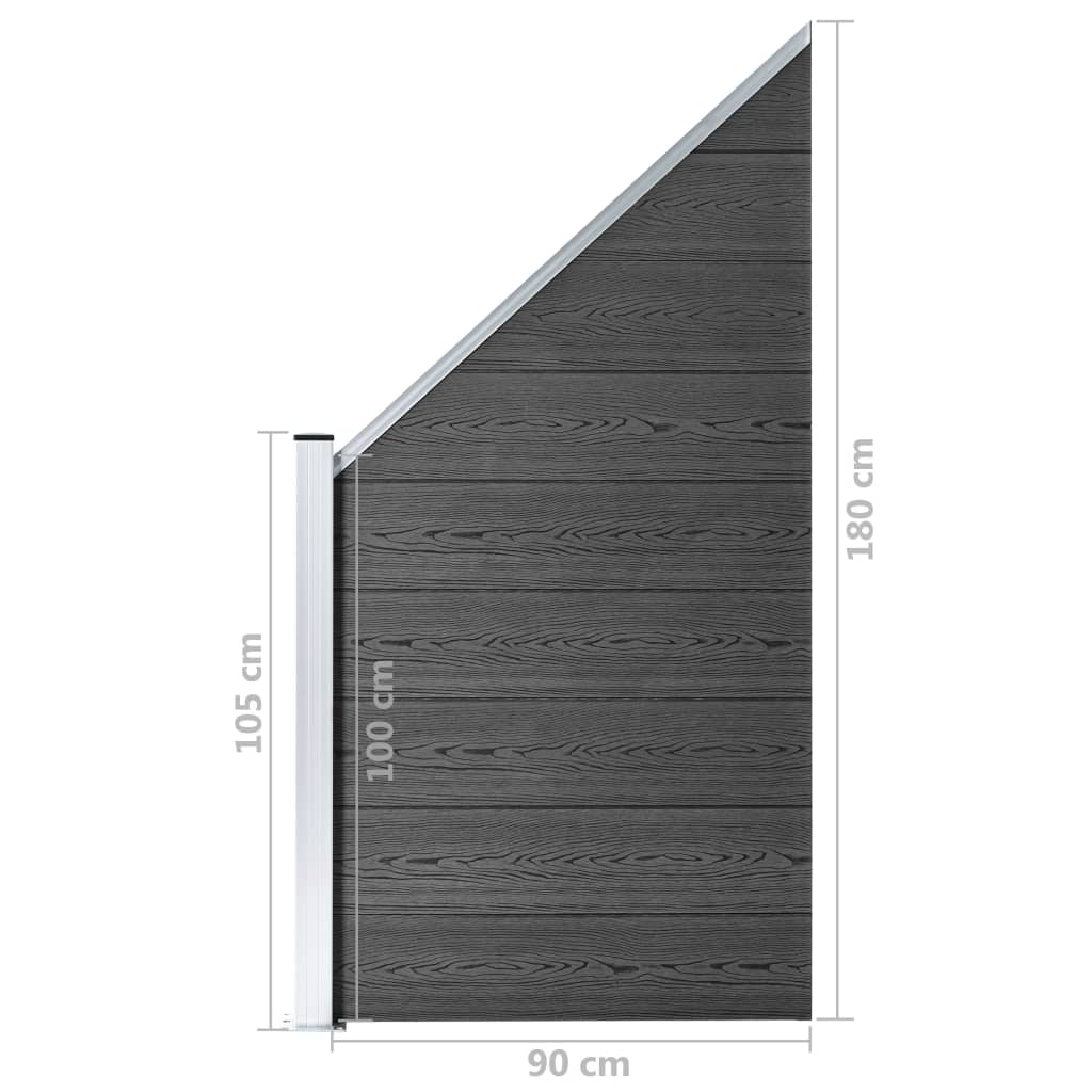 Ограден панел, WPC, 1311x(105-186) см, черен  