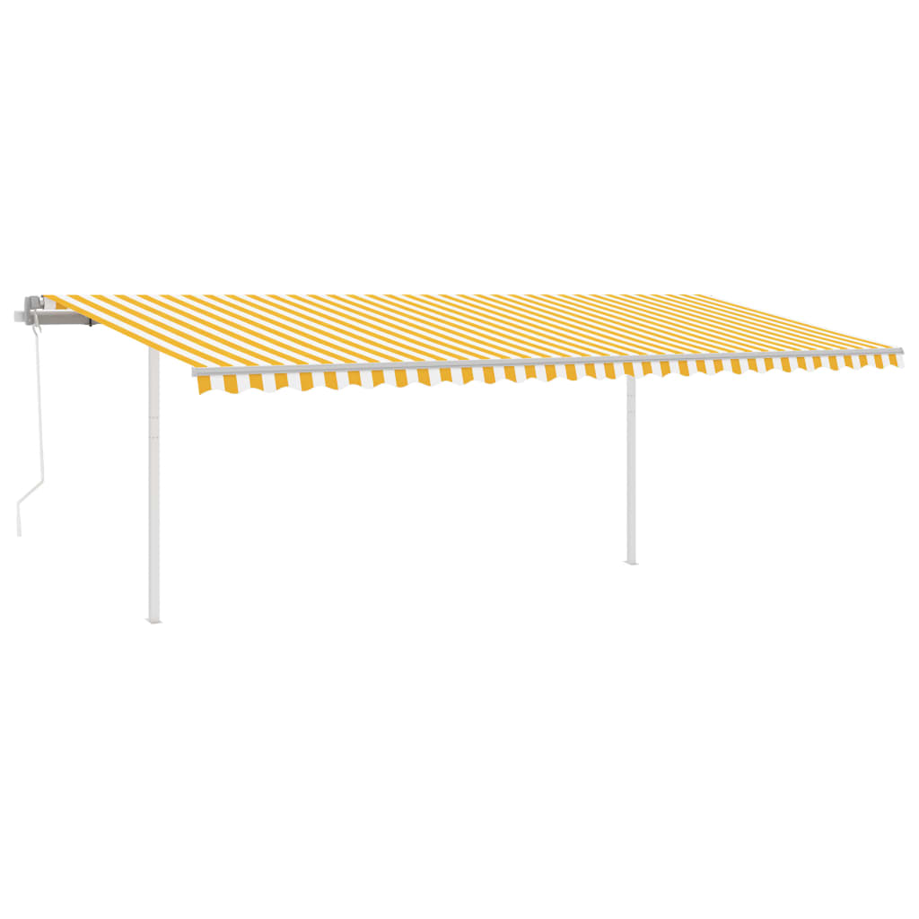Автоматично прибиращ се сенник с прътове, 6x3 м, жълто/бяло