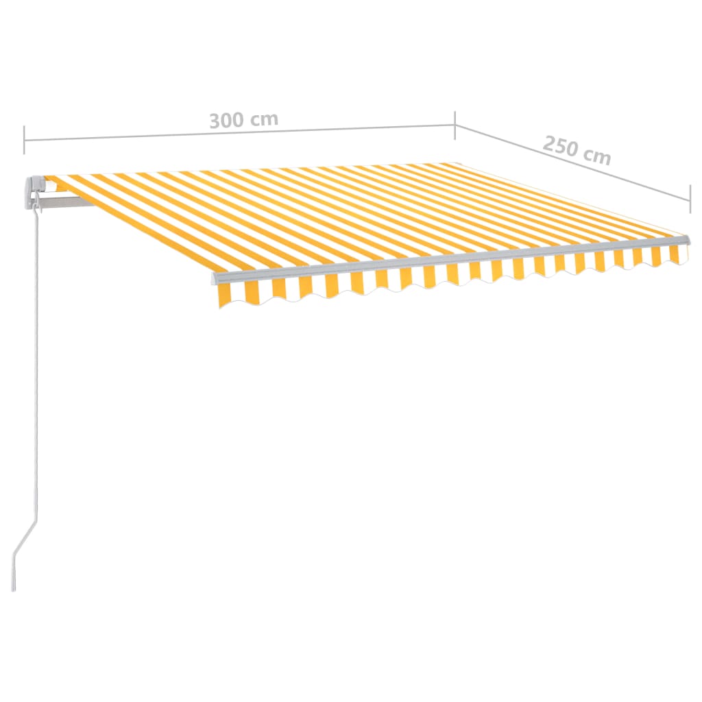 Ръчно прибиращ се сенник с LED, 3x2,5 м, жълто и бяло