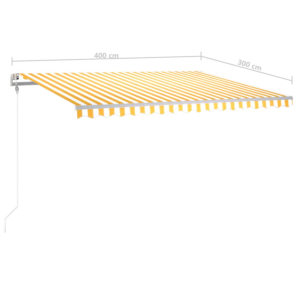 Ръчно прибиращ се сенник с LED, 4x3 м, жълто и бяло