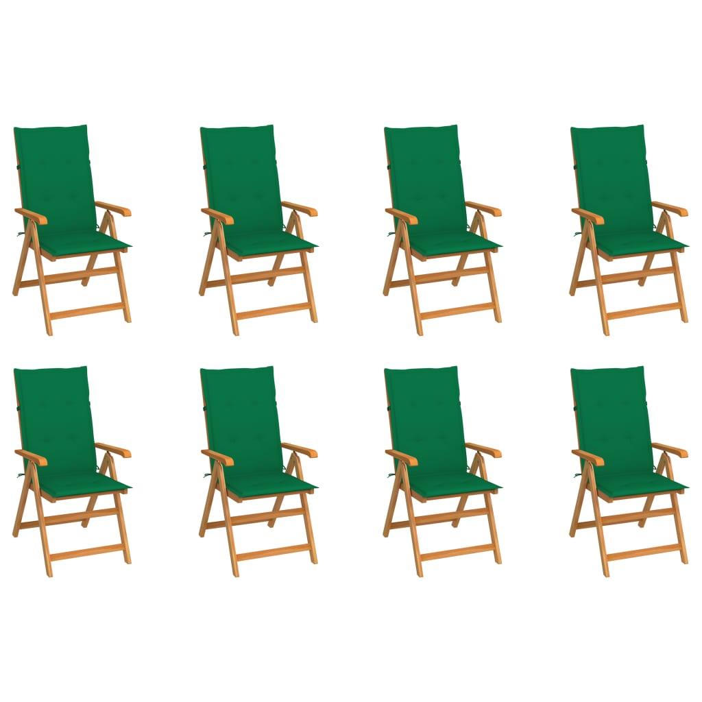 Накланящи градински столове с възглавници 8 бр тик масив