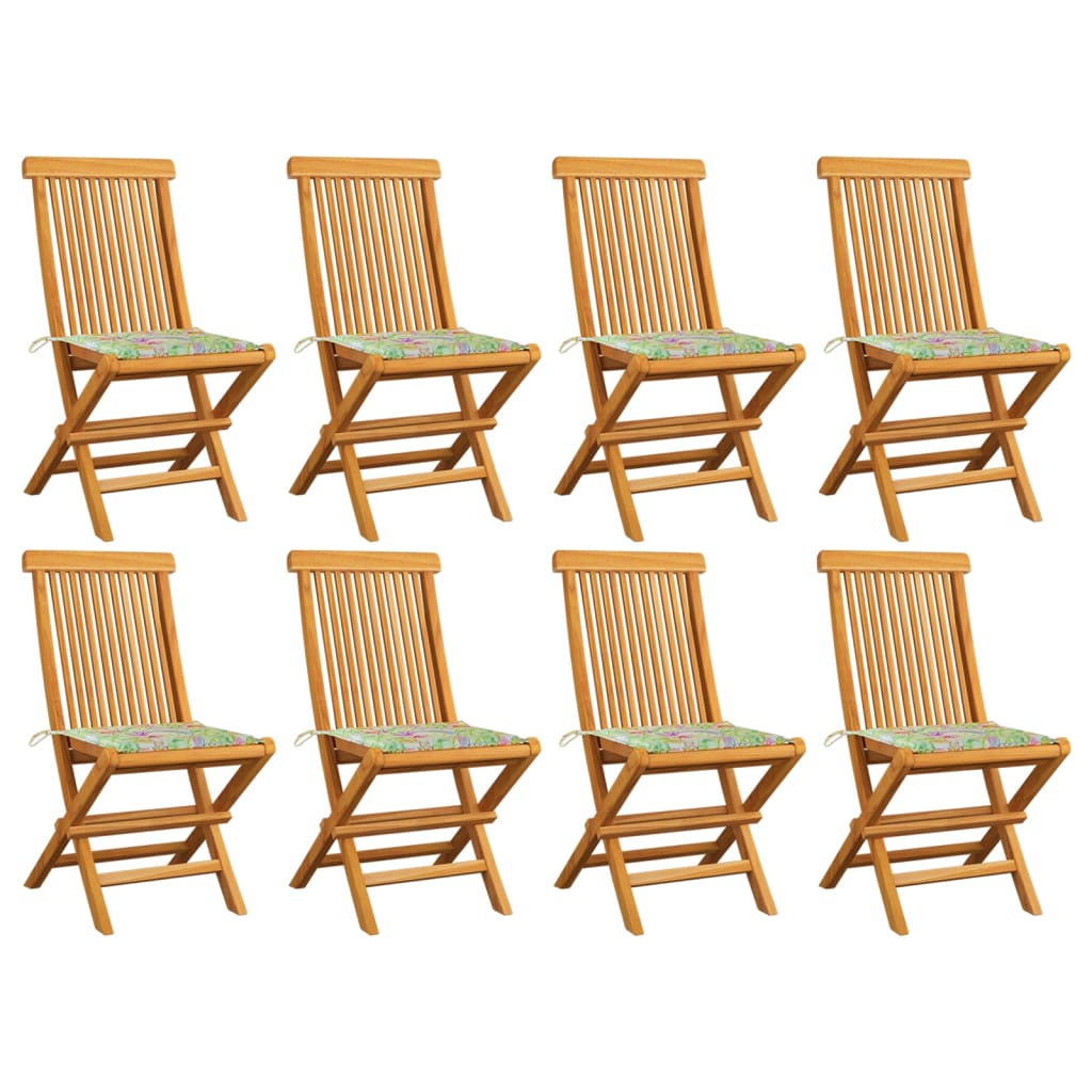 Градински столове с възглавници на листа 8 бр тик масив