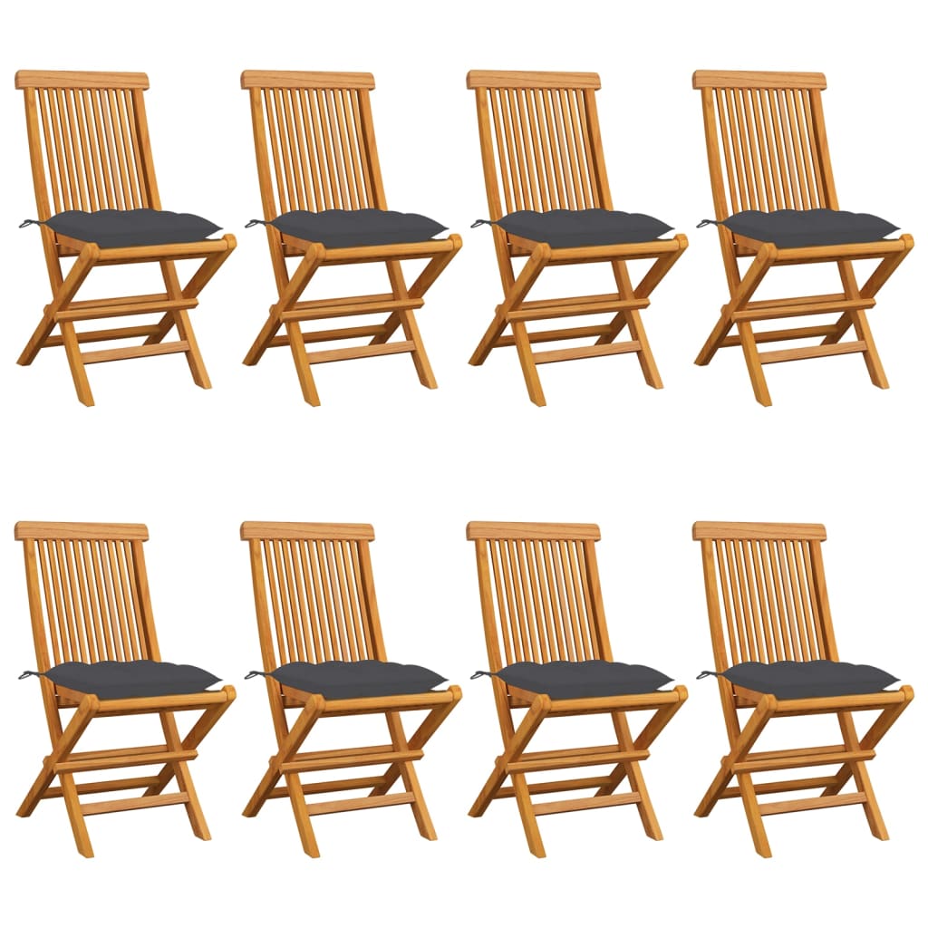 Градински столове с възглавници антрацит 8 бр тик масив