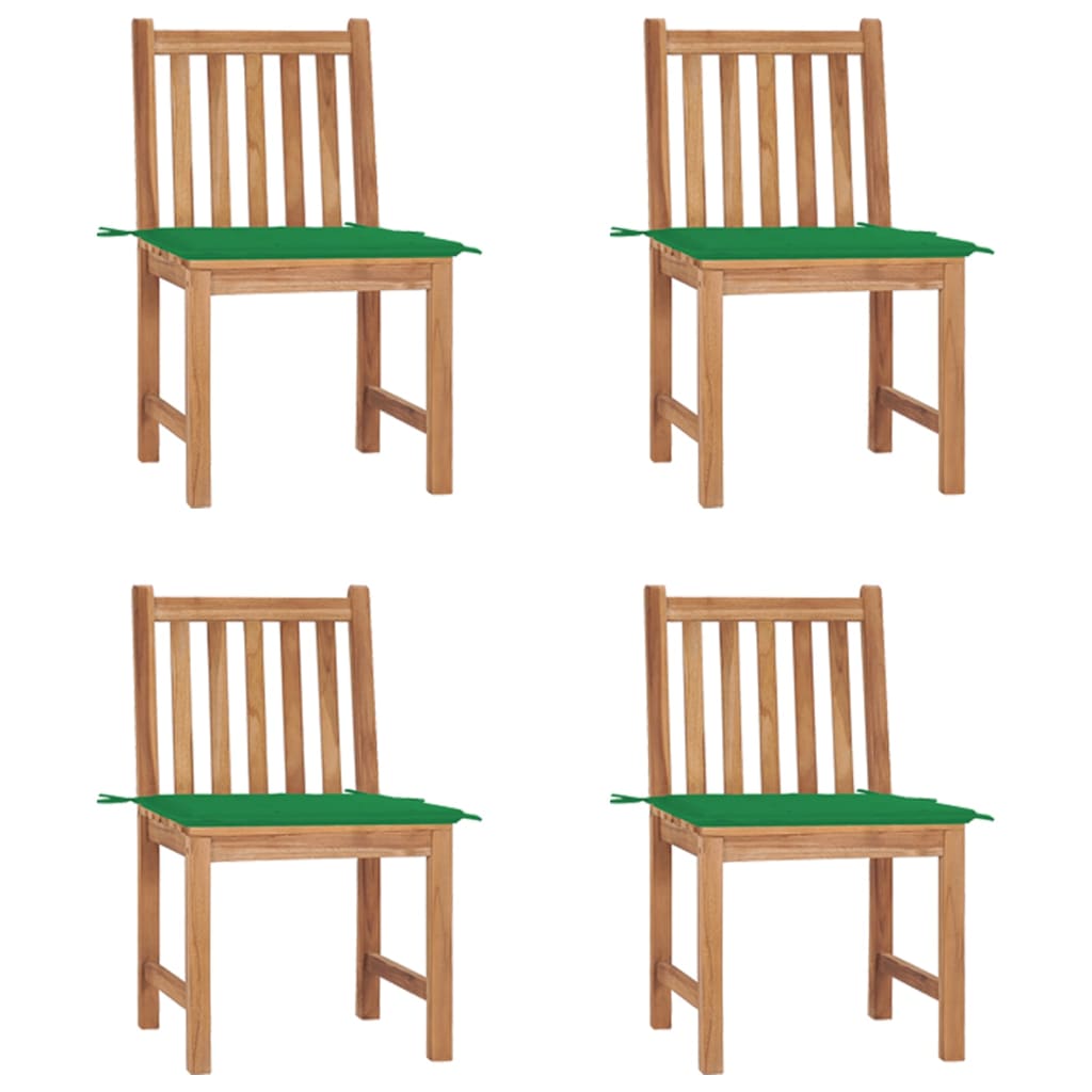 Градински столове, 4 бр, с възглавници, тиково дърво масив