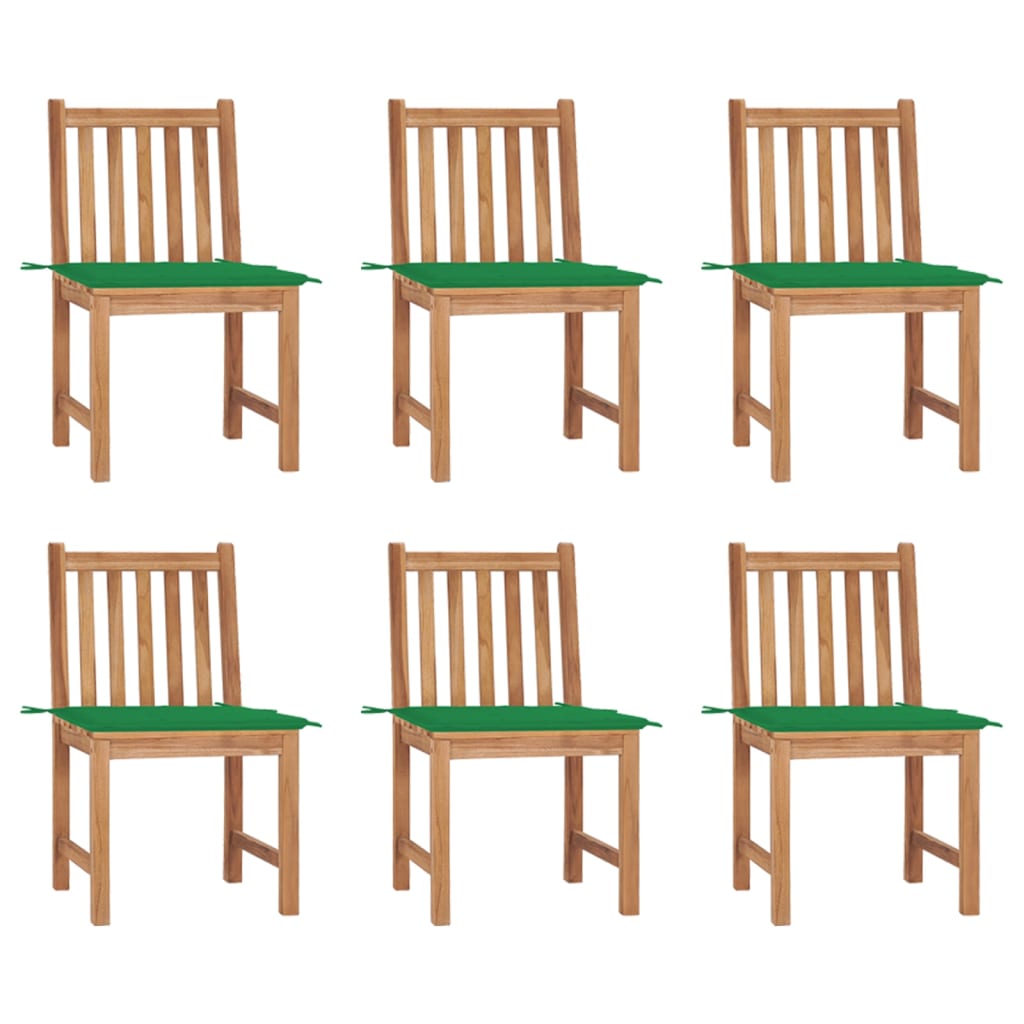 Градински столове, 6 бр, с възглавници, тиково дърво масив