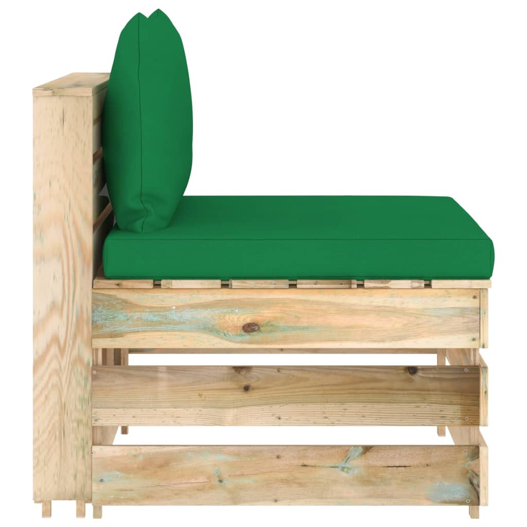 Модулен среден диван с възглавници дърво със зелена импрегнация