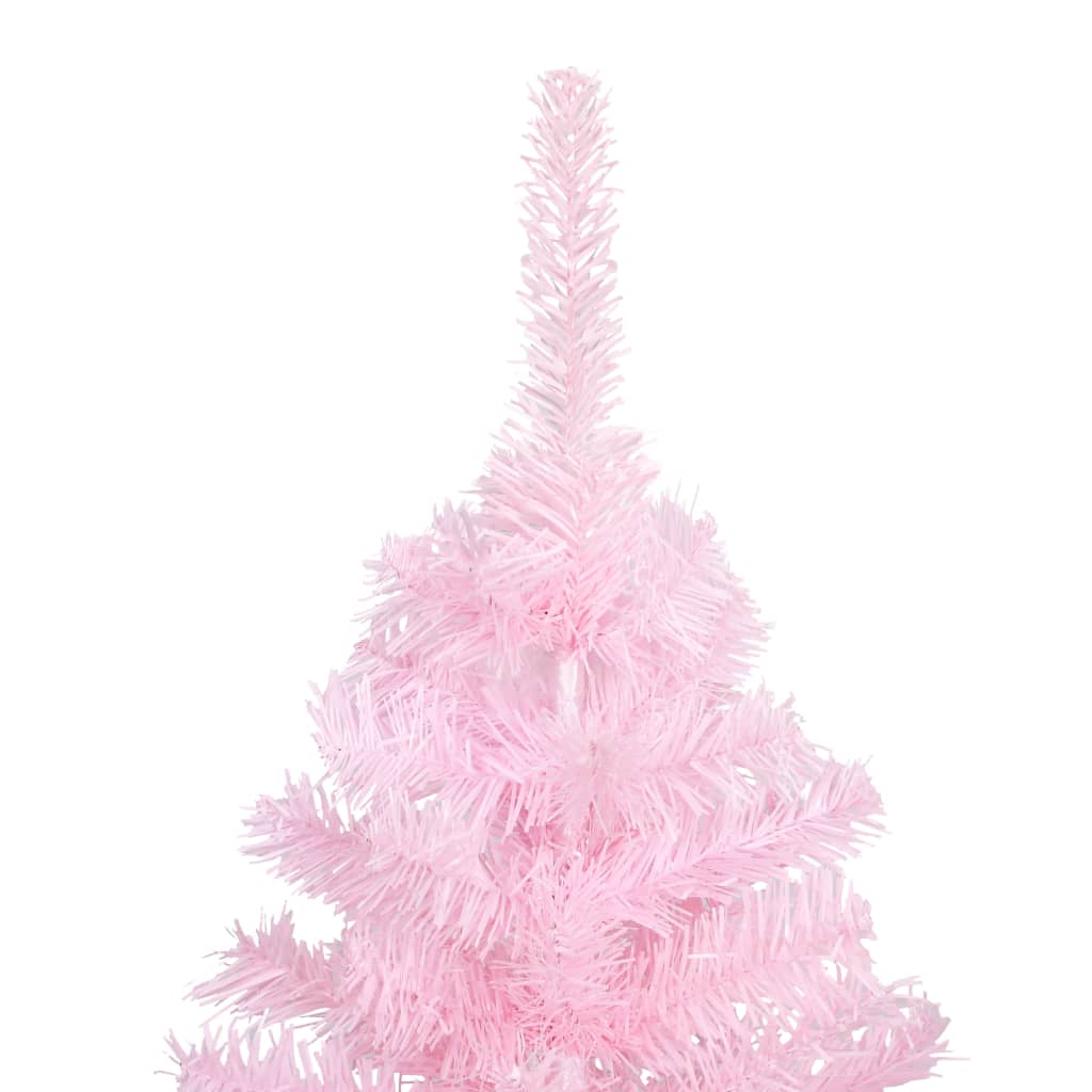 Изкуствена коледна елха с LED и топки, розова, 210 см, PVC