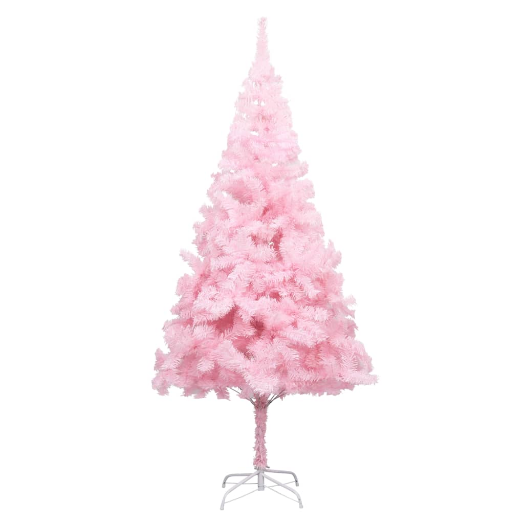 Изкуствена коледна елха с LED и топки, розова, 240 см, PVC
