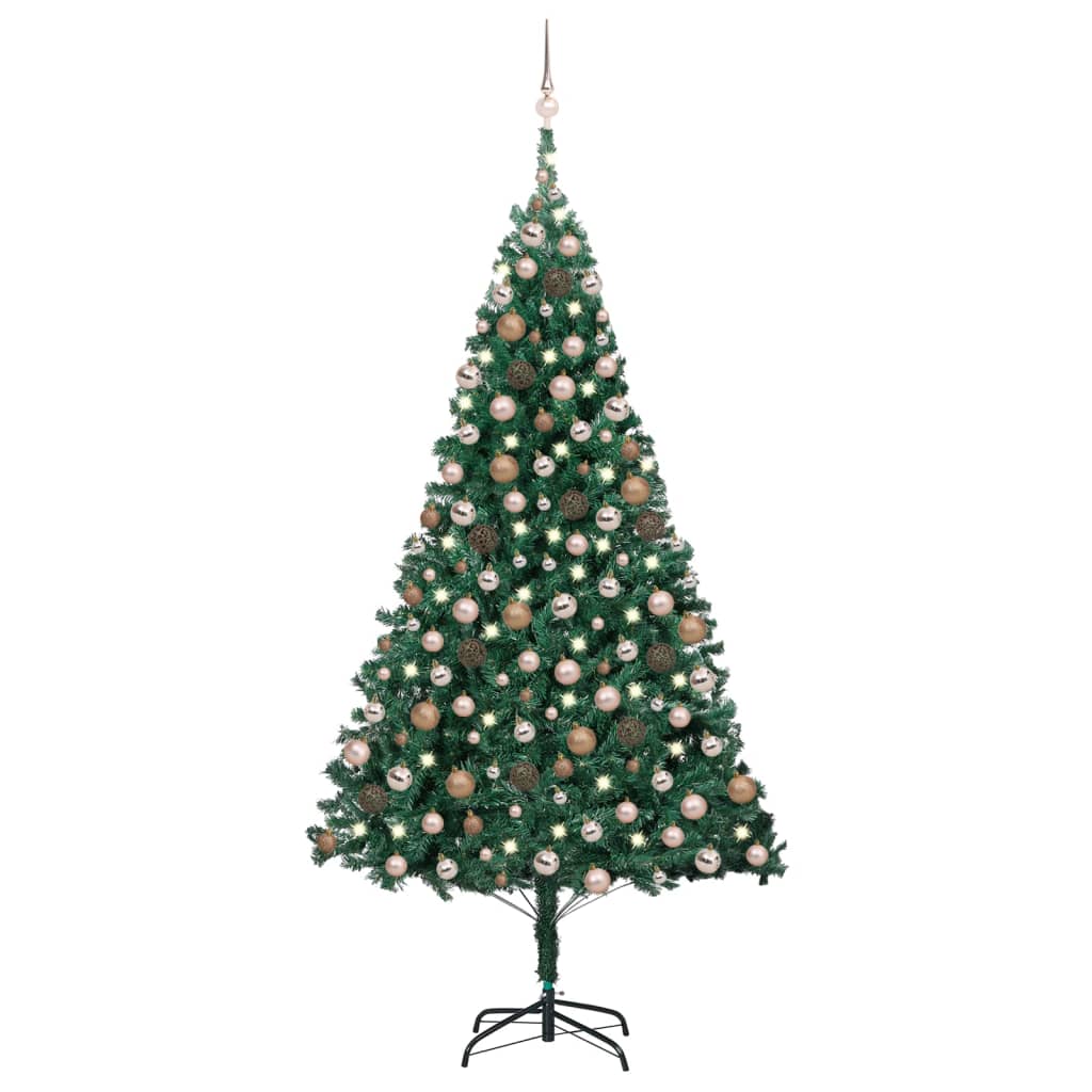 Изкуствена коледна елха с LED и комплект топки зелена 240 см 