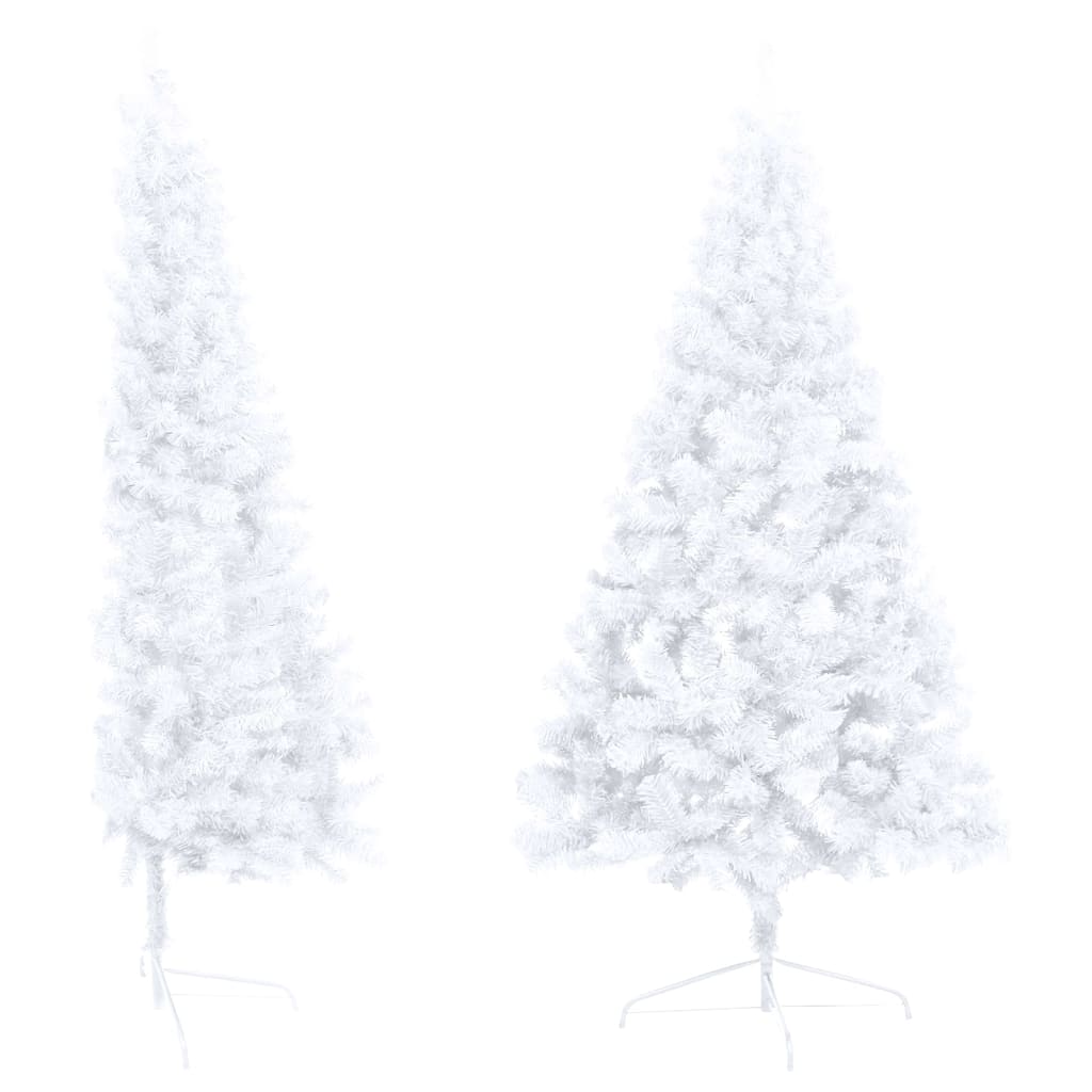 Изкуствена половин коледна елха с LED и топки, бяла, 180 см
