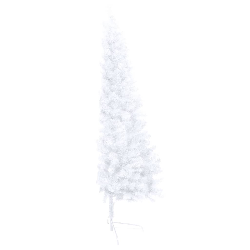 Изкуствена половин коледна елха с LED и топки, бяла, 180 см