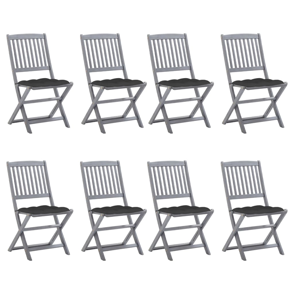 Сгъваеми градински столове, 8 бр, с възглавници, акация масив