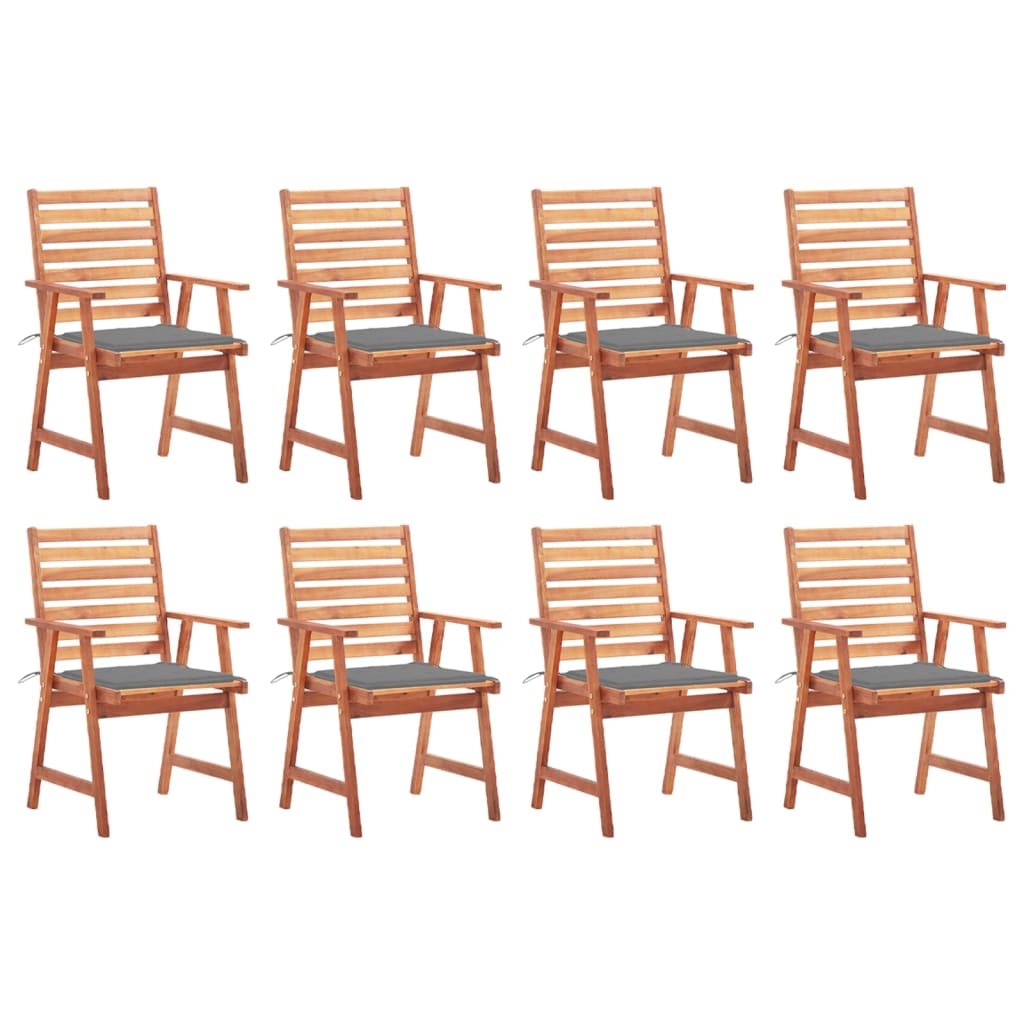 Градински трапезни столове, 8 бр, с възглавници, акация масив