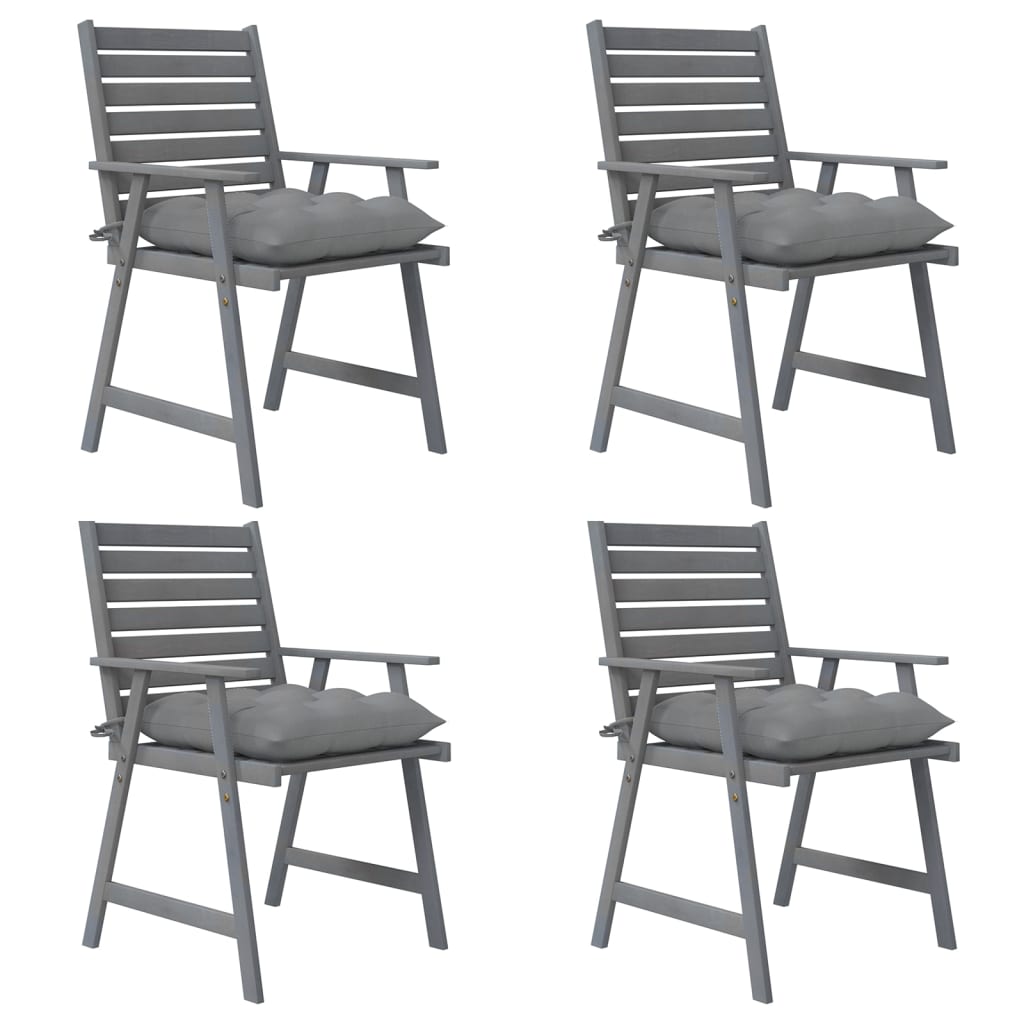 Градински трапезни столове с възглавници, 4 бр, акация масив