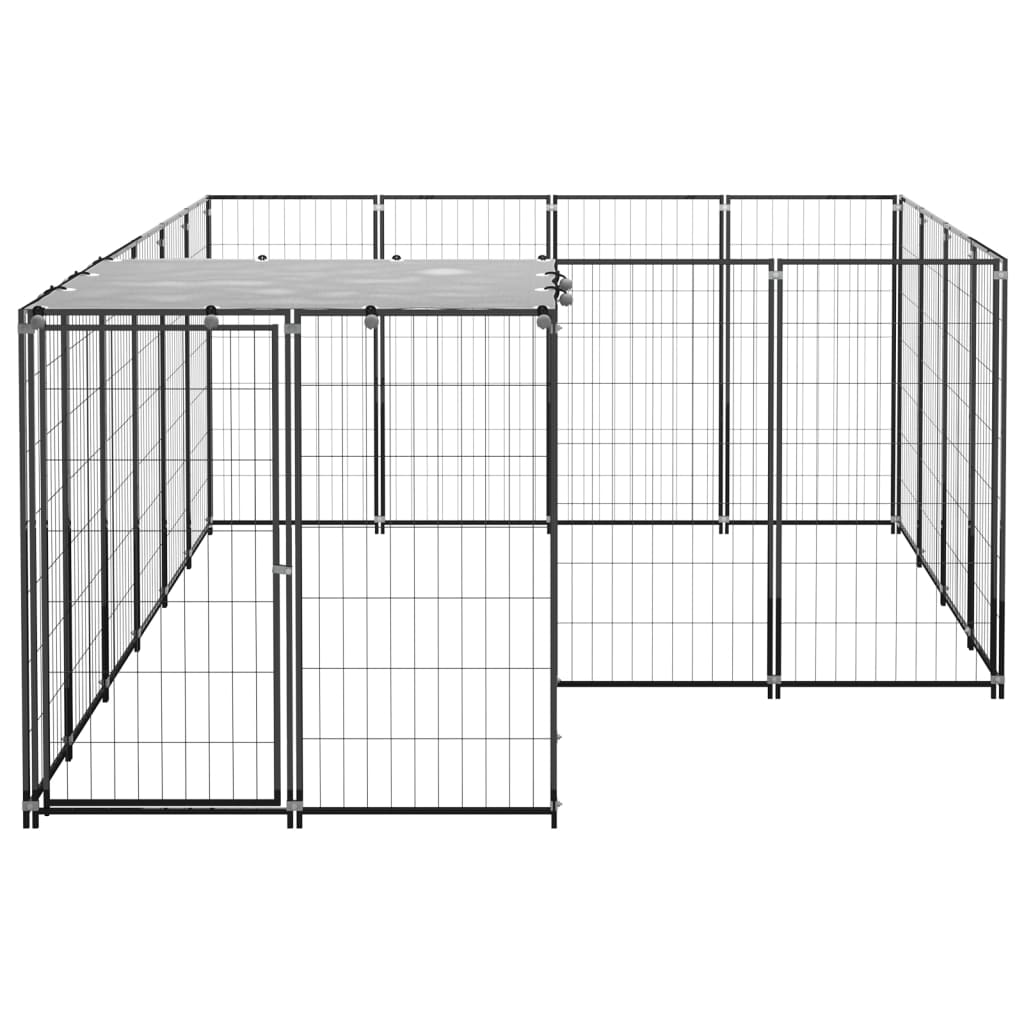 Клетка за кучета, черна, 6,05 кв.м., стомана  