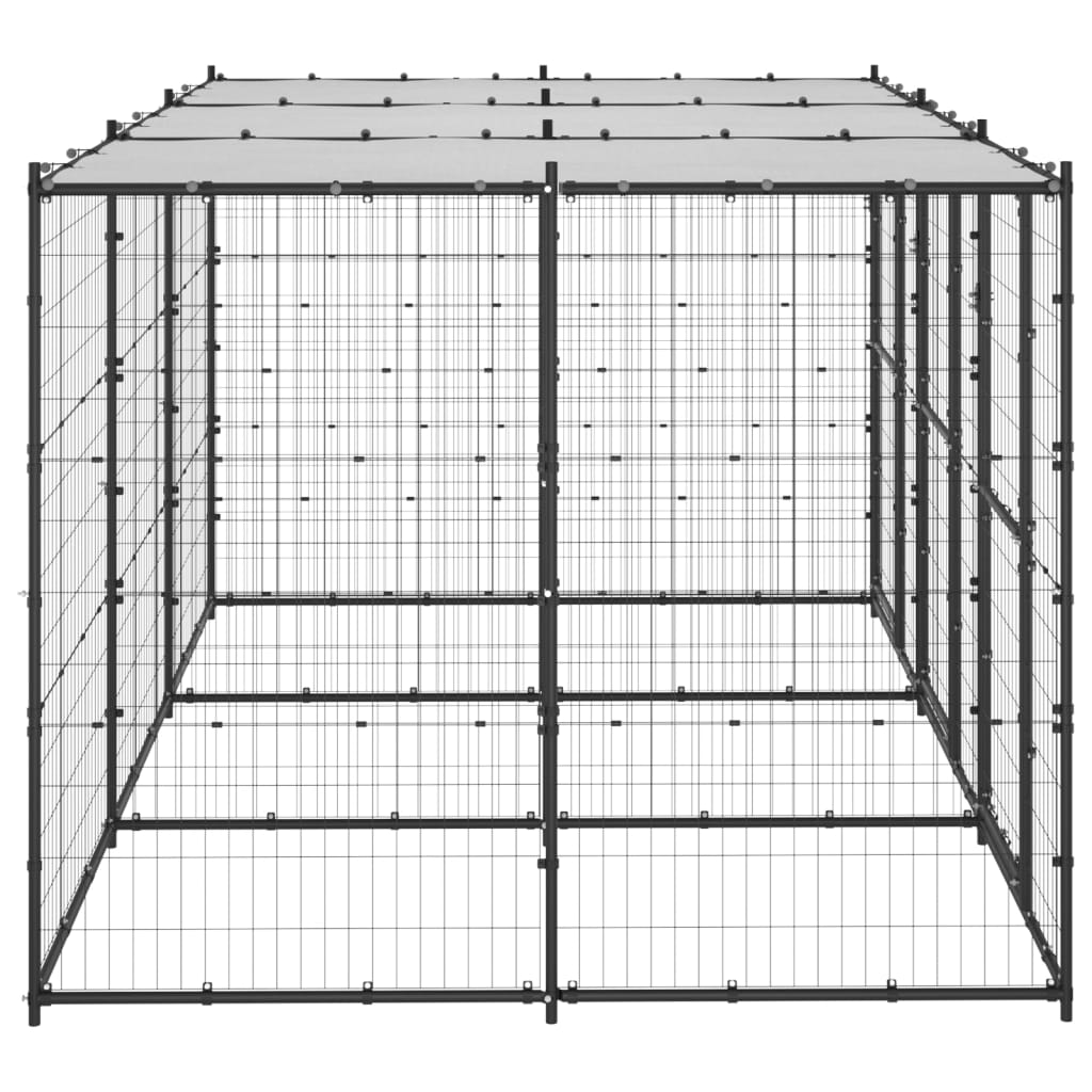 Външна стоманена клетка за кучета с покрив 7,26 m²
