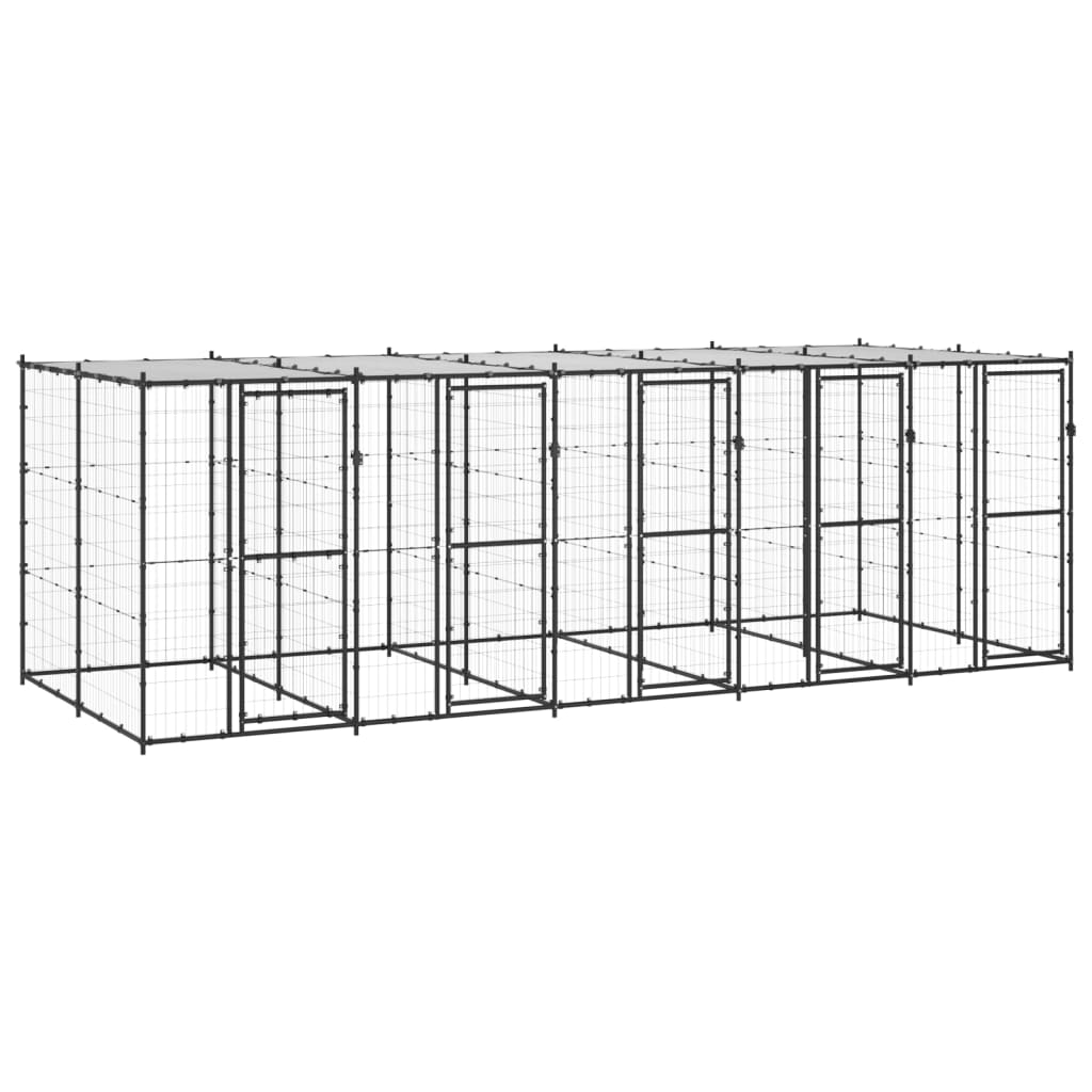 Външна стоманена клетка за кучета с покрив 12,1 m²