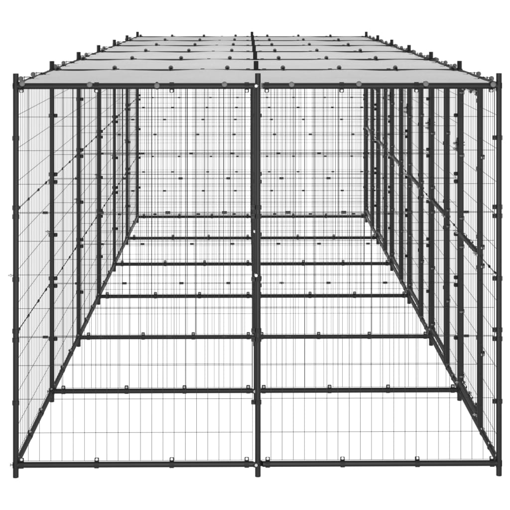 Външна стоманена клетка за кучета с покрив 14,52 m²