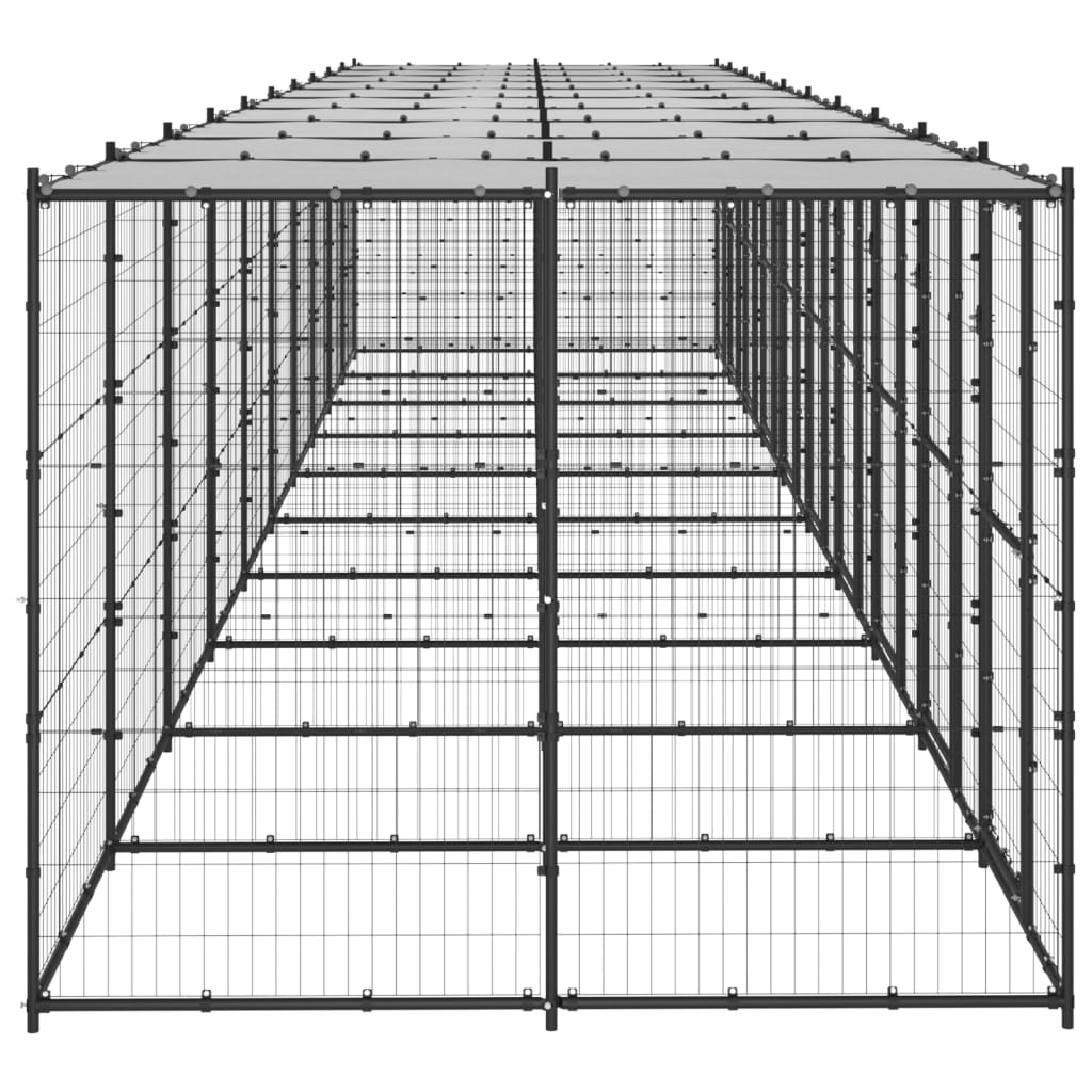 Външна клетка за кучета с покрив, стомана, 24,2 кв.м.