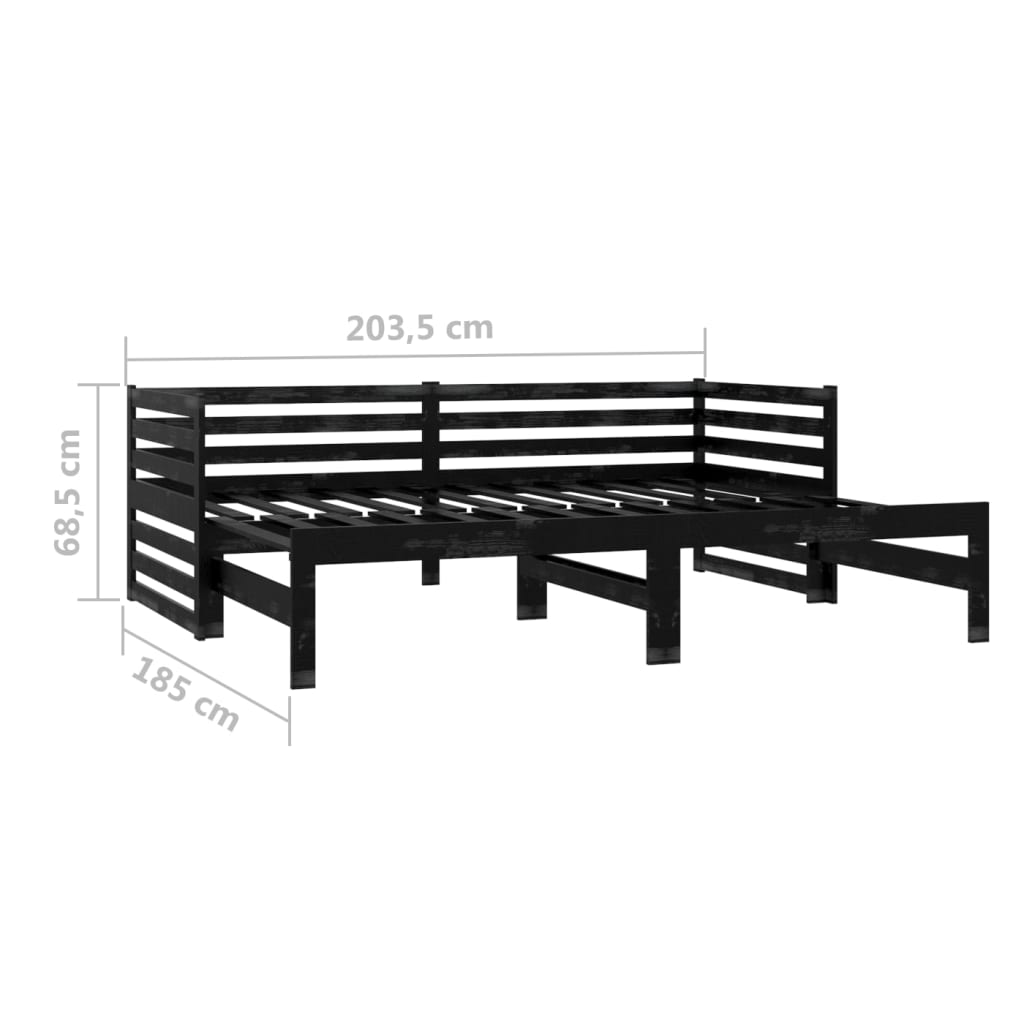 Разтегателно дневно легло, 2x(90x200) см, черно, бор масив