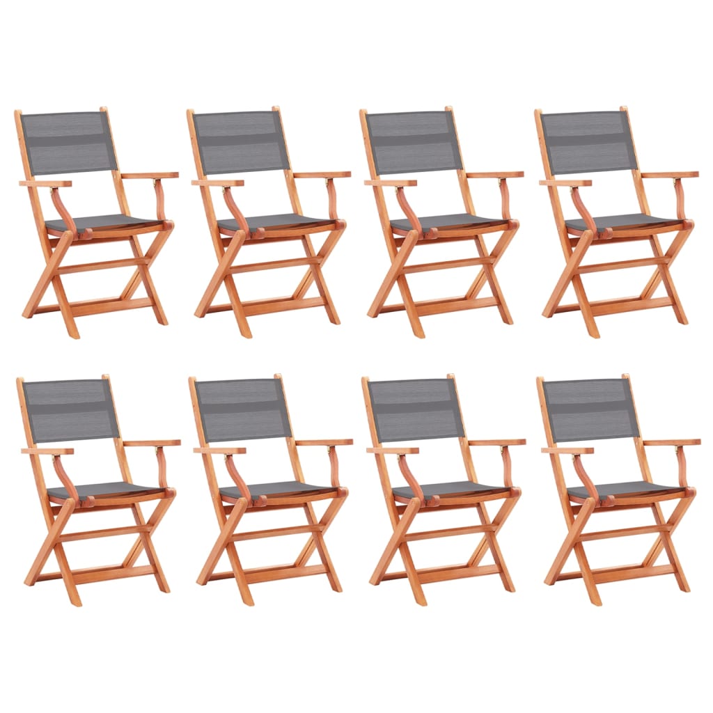 Сгъваеми градински столове 8 бр сиви евкалипт масив и текстил