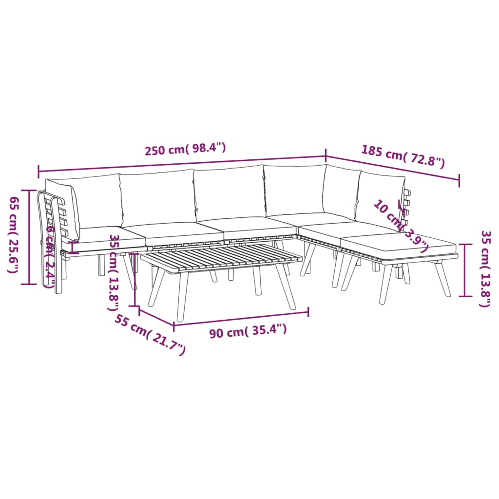 Градински лаундж комплект с възглавници, 7 части, акация масив