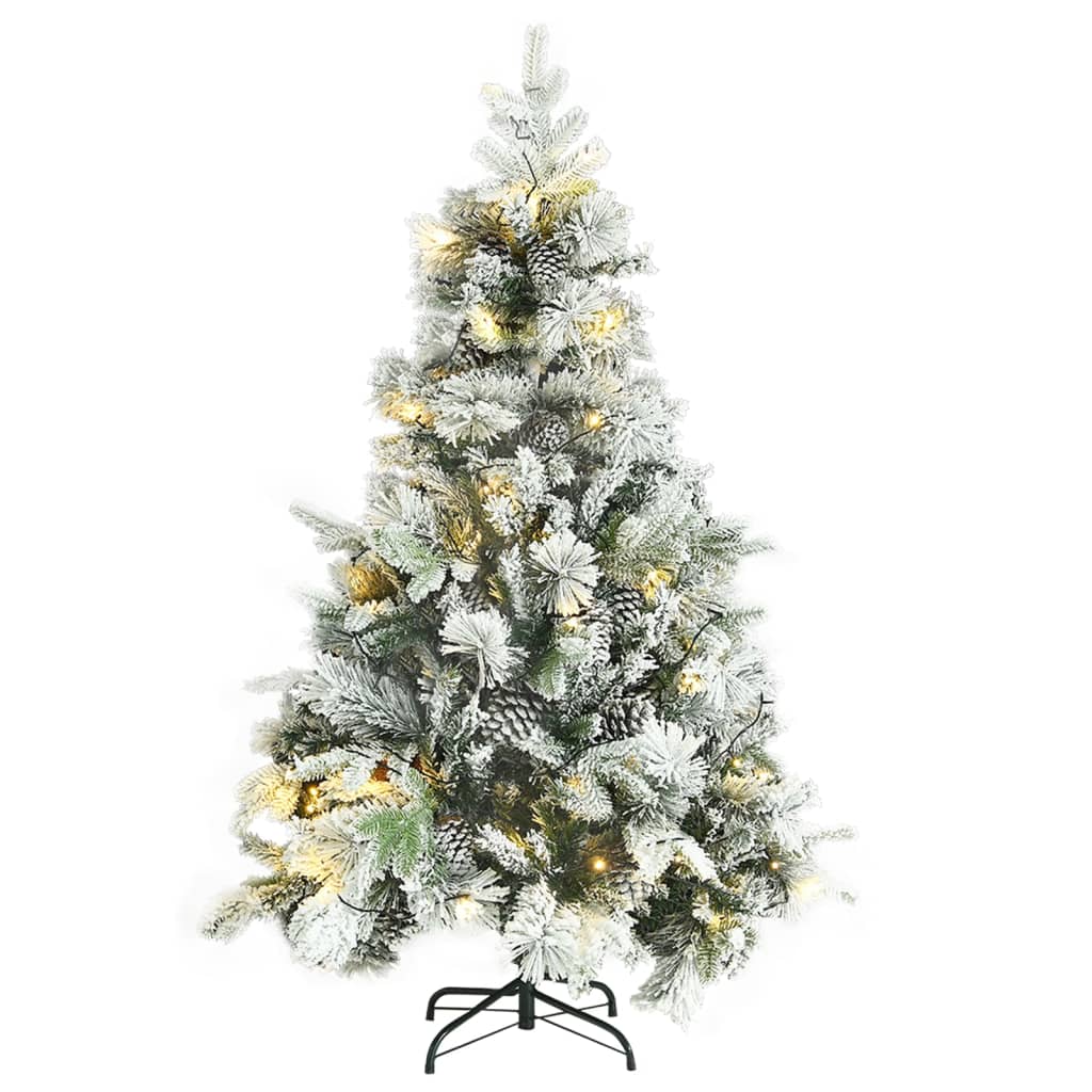 Коледна елха с флокиран сняг, LED и шишарки, 150 см, PVC и PE