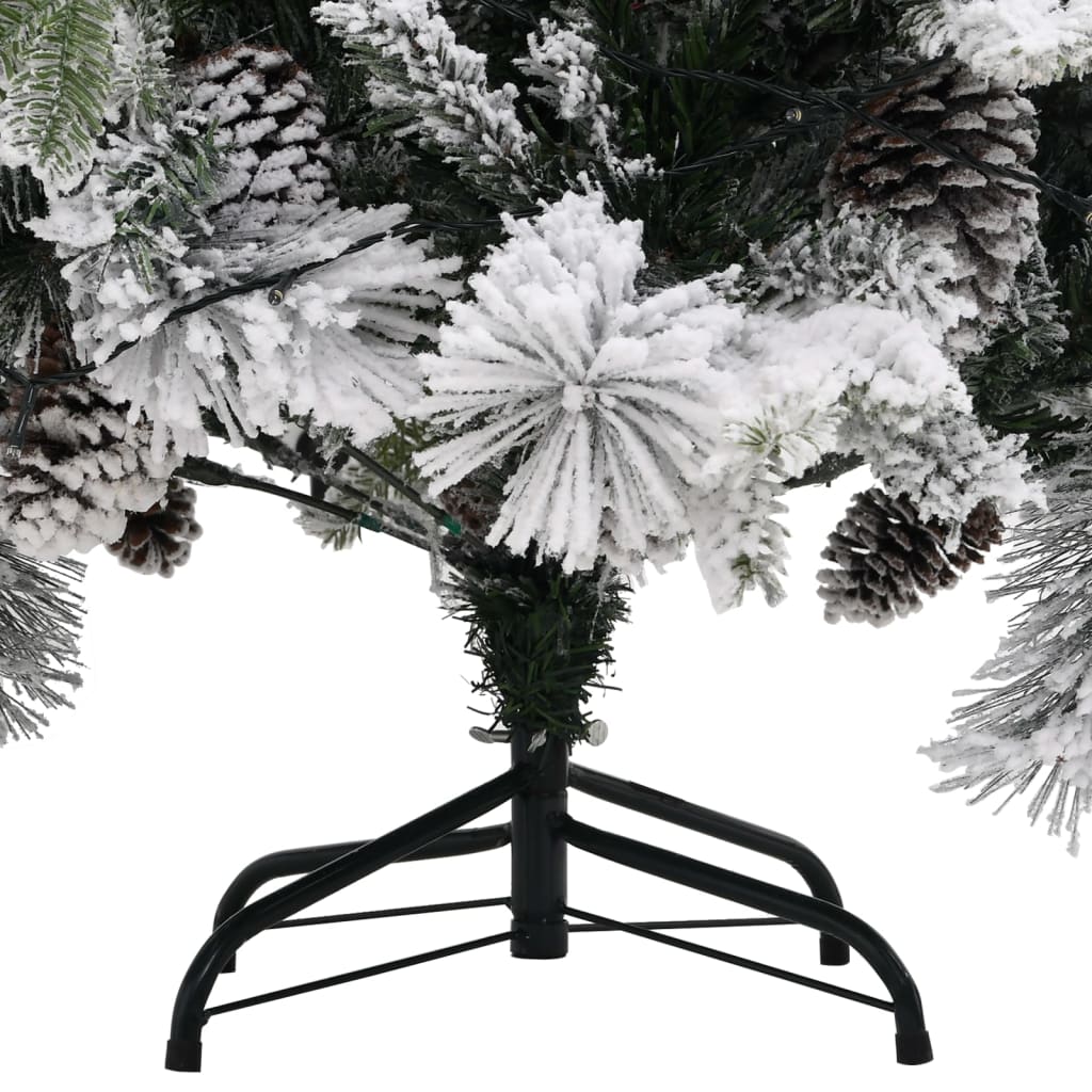 Коледна елха с флокиран сняг, LED и шишарки, 225 см, PVC и PE