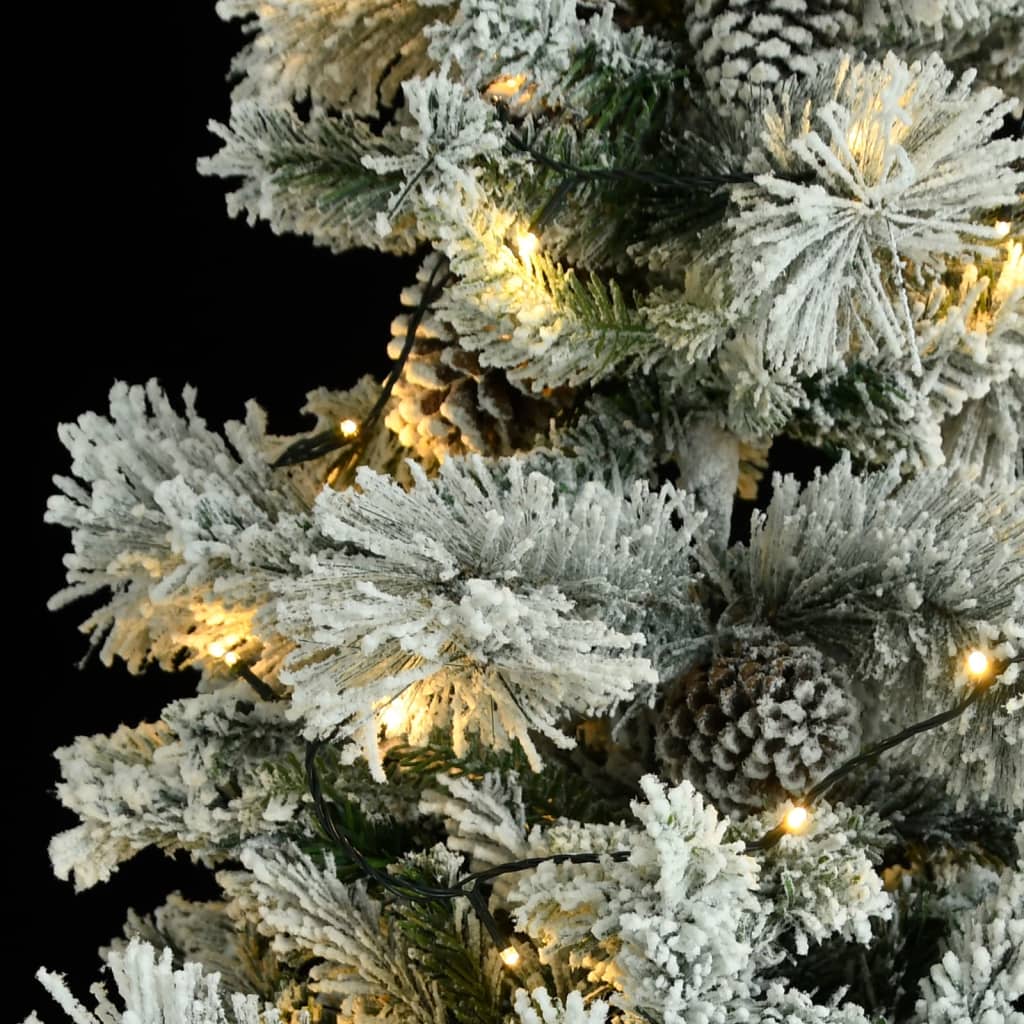 Коледна елха с флокиран сняг, LED и шишарки, 225 см, PVC и PE