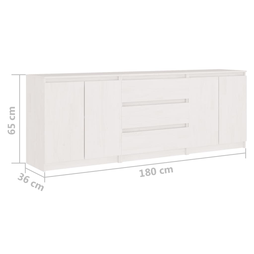 Странично шкафче, бяло, 180x36x65 см, бор масив