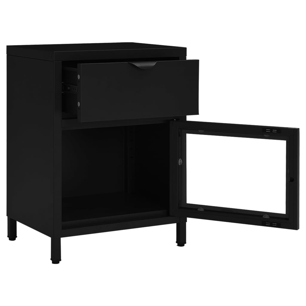 Нощни шкафчета, 2 бр, черни 40x30x54,5 см, стомана и стъкло