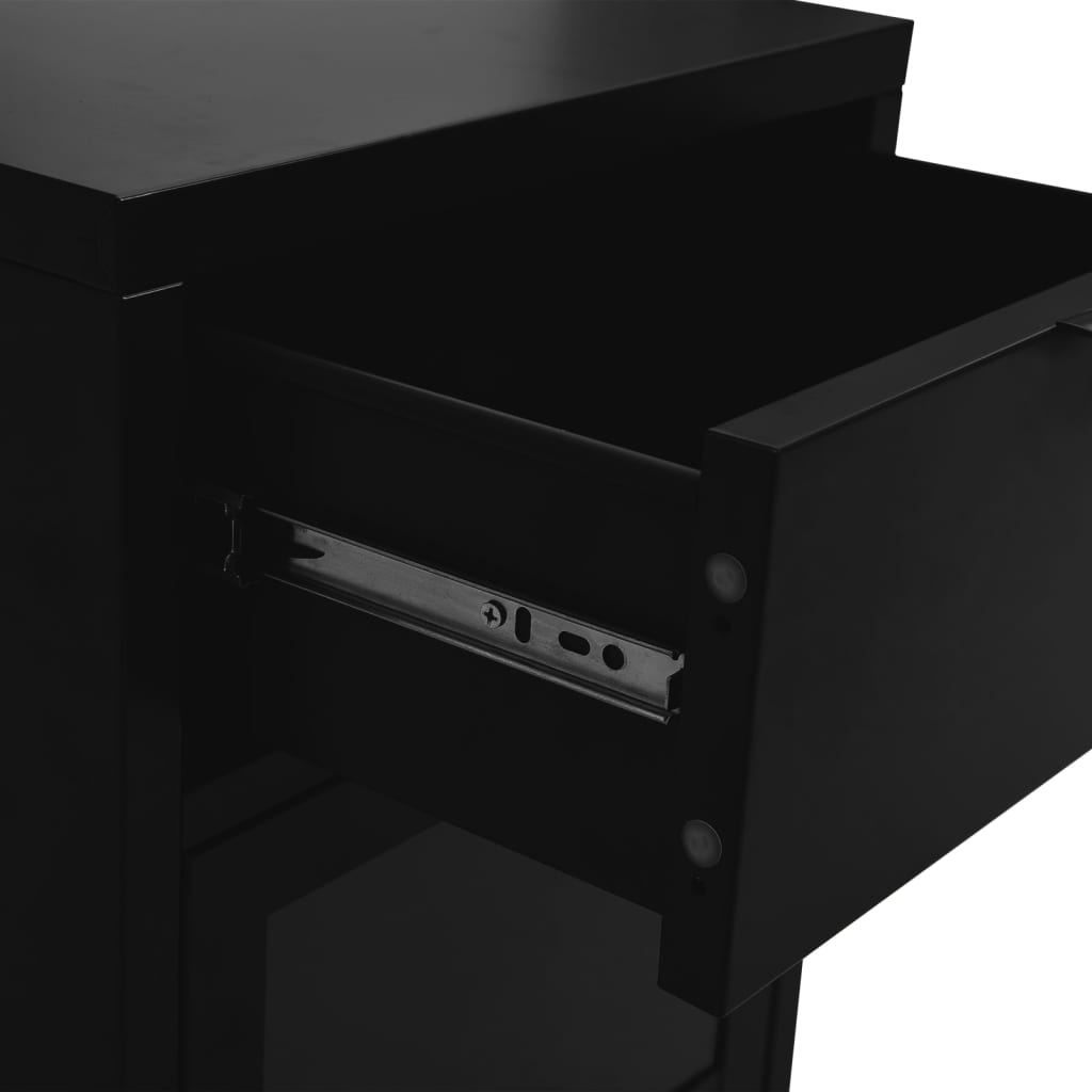 Нощни шкафчета, 2 бр, черни 40x30x54,5 см, стомана и стъкло