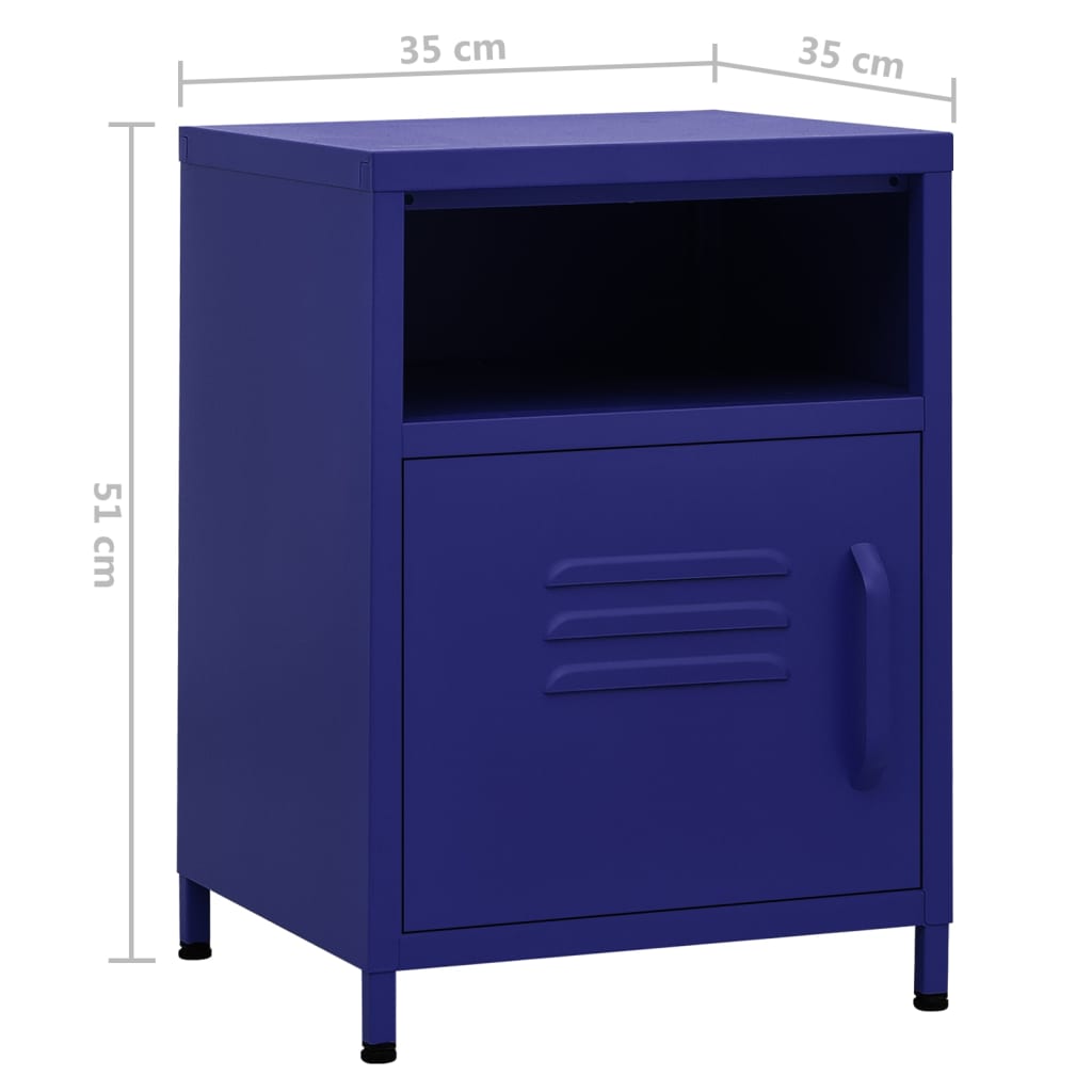Нощни шкафчета, 2 бр, нейви синьо, 35х35х51 см, стомана