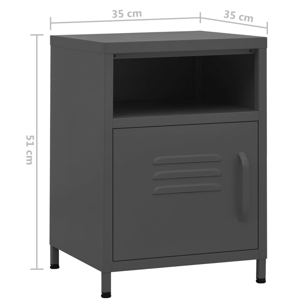 Нощни шкафчета, 2 бр, антрацит, 35х35х51 см, стомана