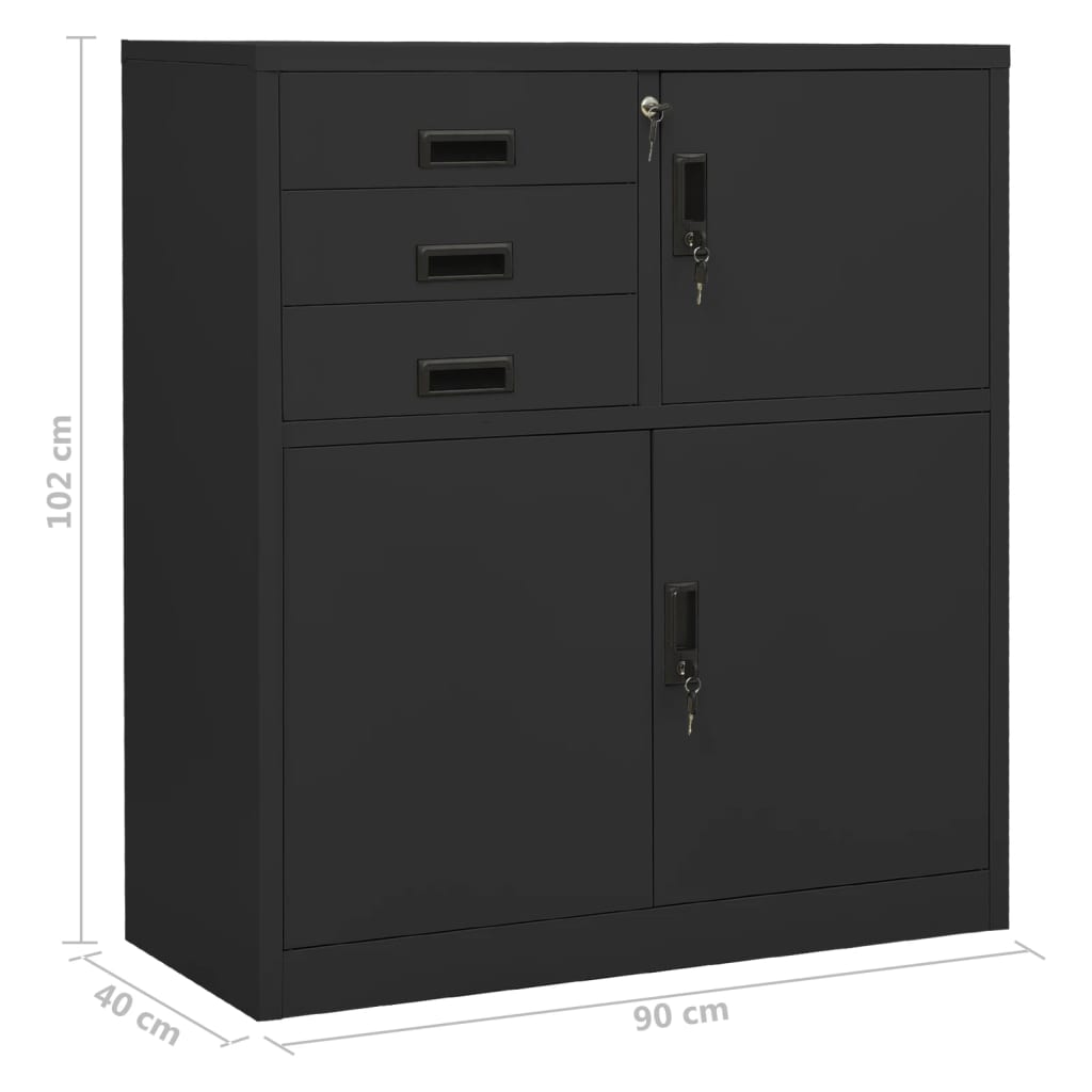 Офис шкаф с плантер, антрацит, 90x40x125 см, стомана