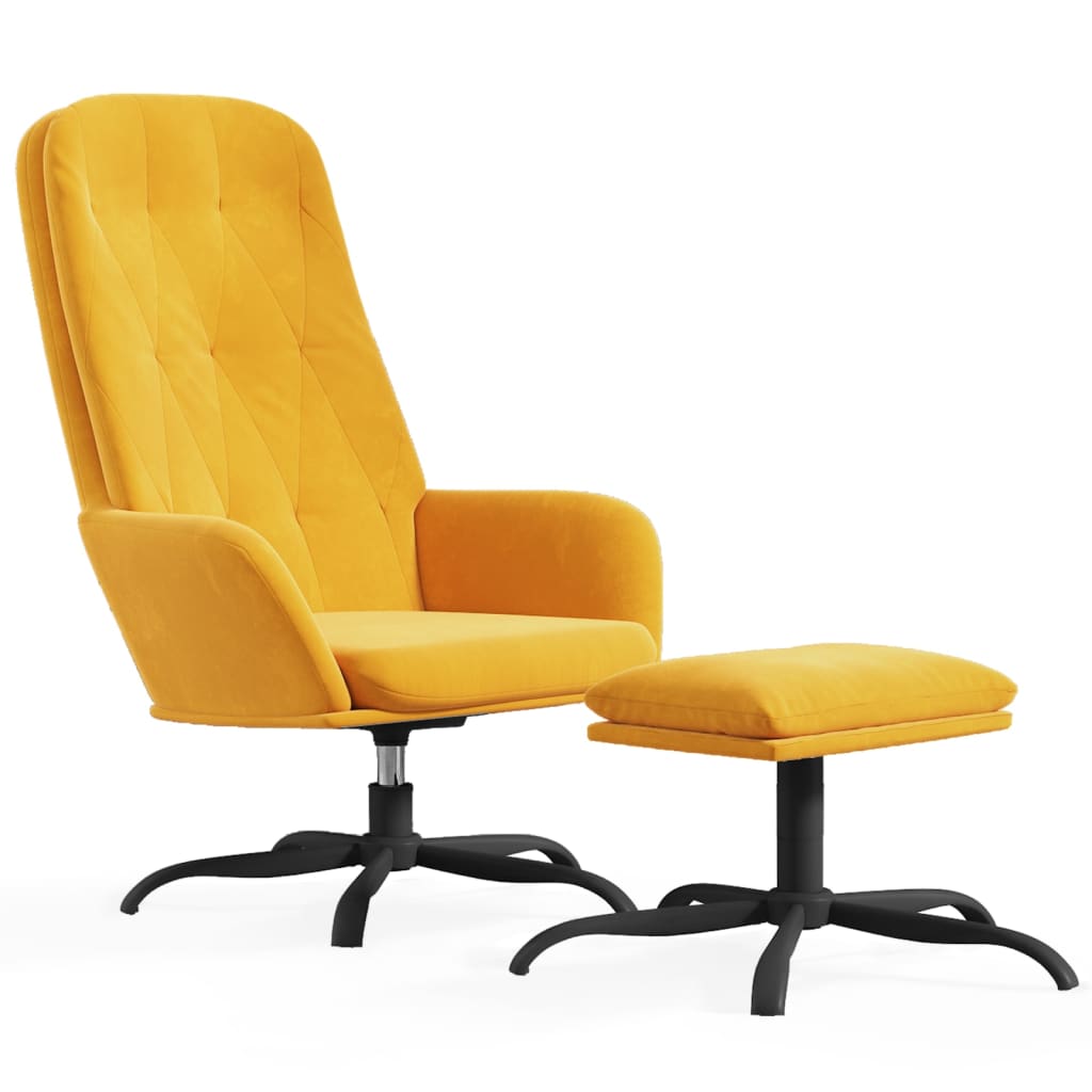 Релаксиращ стол с опора за крака, горчица жълто, кадифе