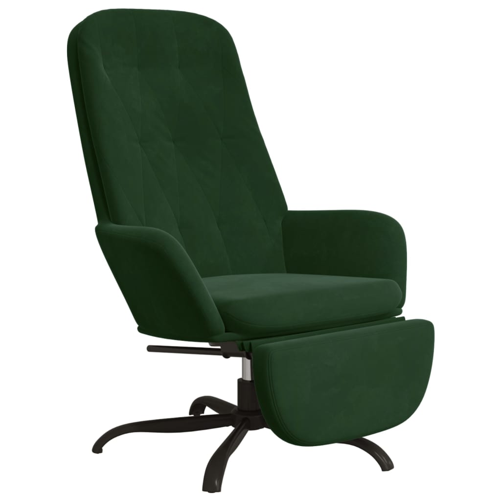 Релакс стол с опора за крака, тъмнозелен, кадифе